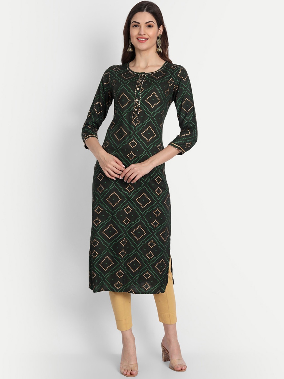 

fabGLOBAL Geometric Thread Work Kurta, Green