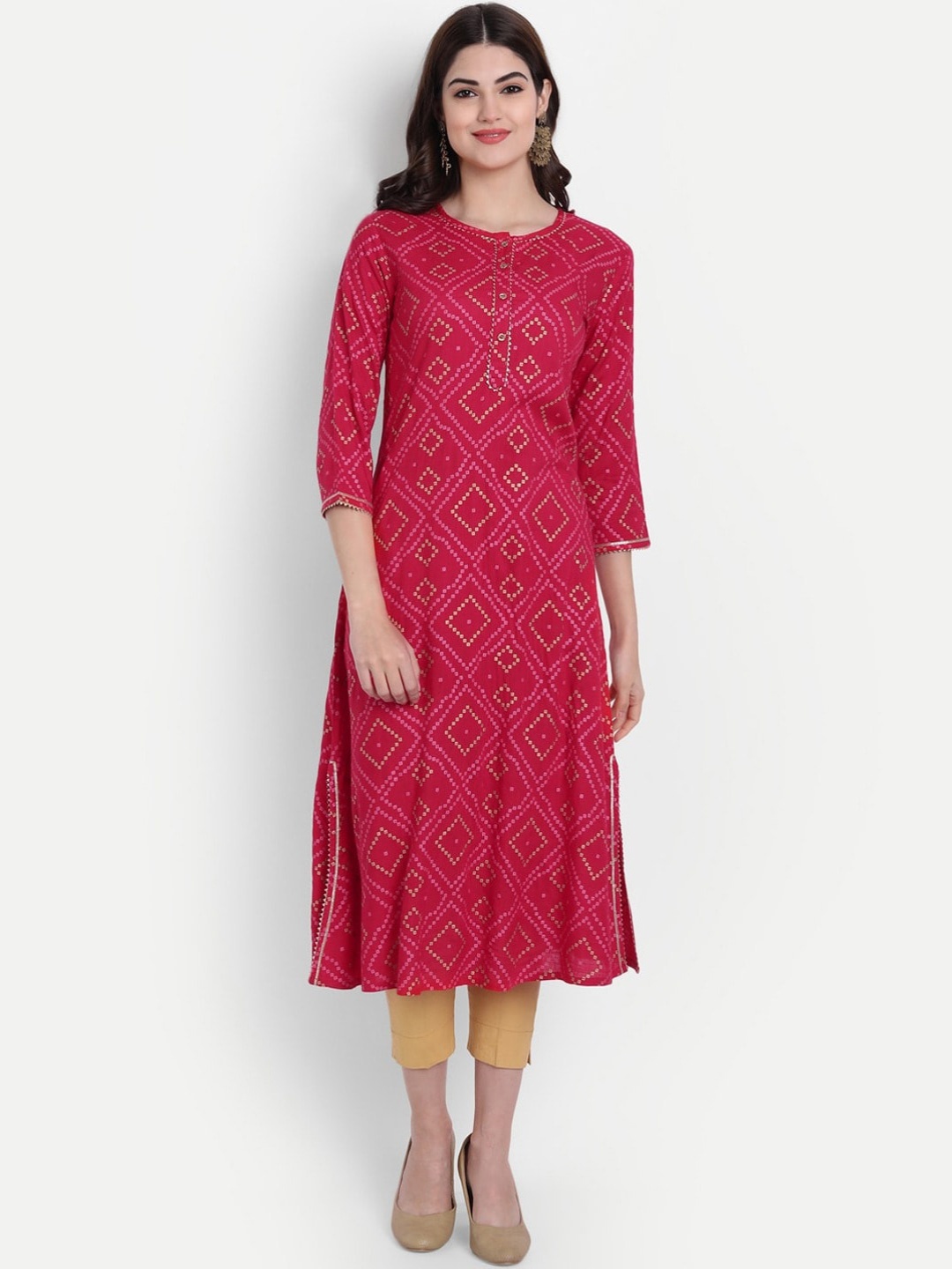 

fabGLOBAL Bandhani Printed Gotta Patti A-Line Kurta, Red