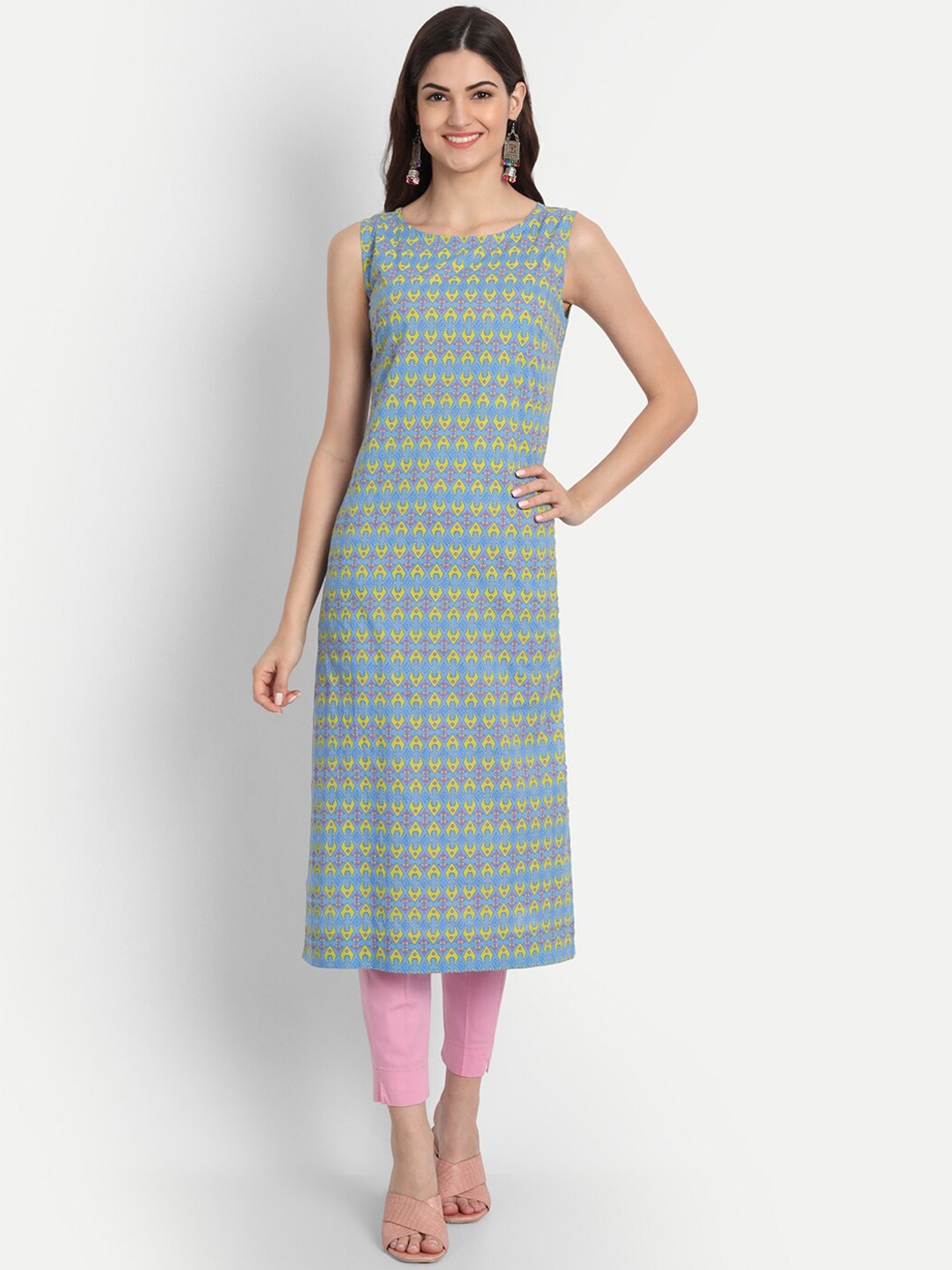 

fabGLOBAL Geometric Printed Kurta, Blue