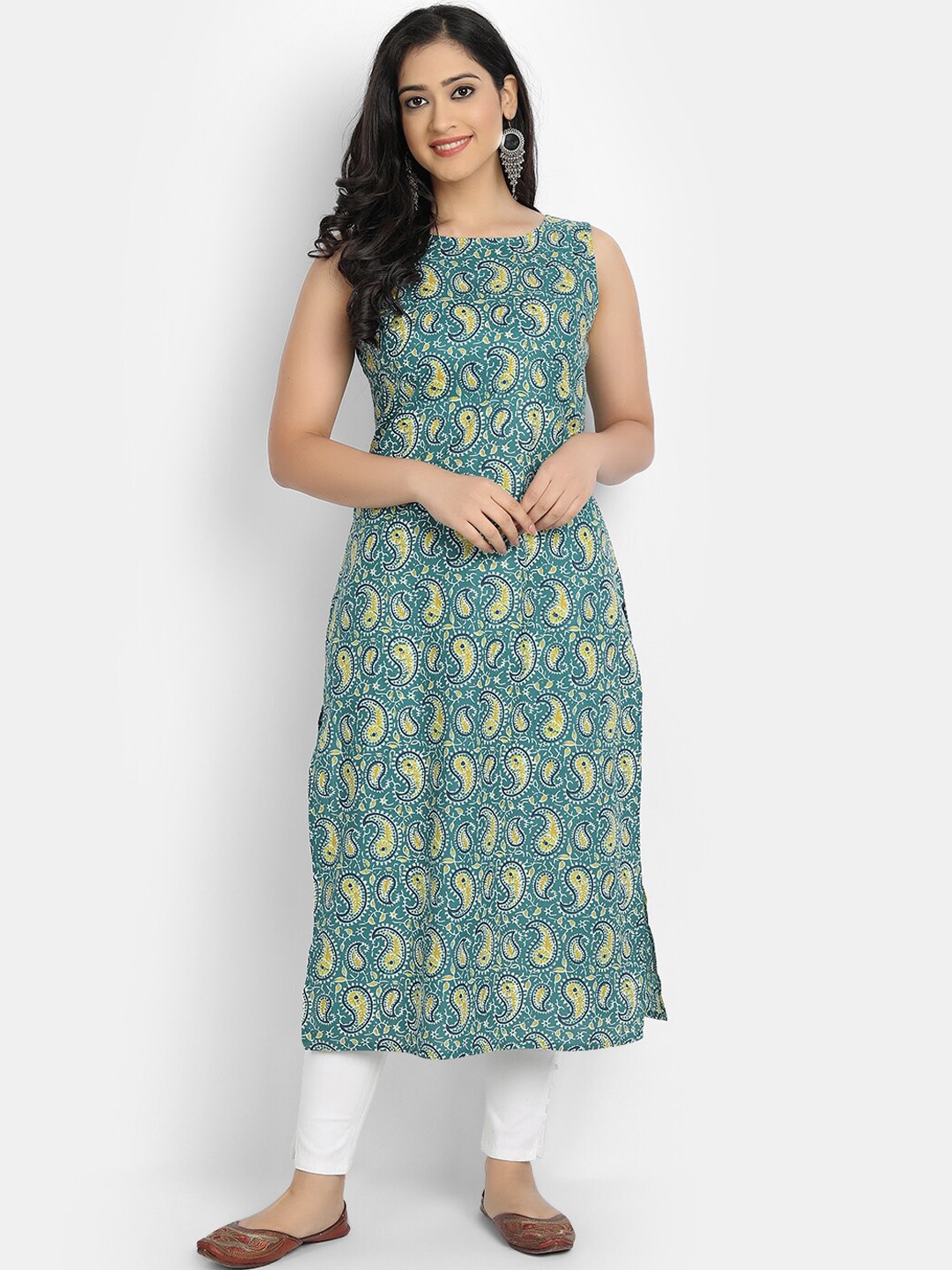 

fabGLOBAL Women Ethnic Motifs Printed Kurta, Green