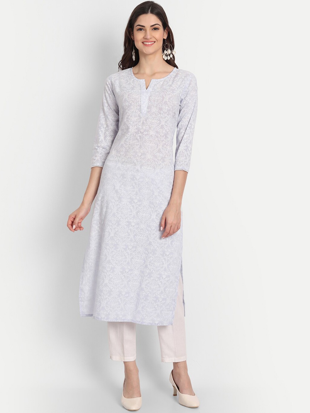 

fabGLOBAL Women Ethnic Motifs Printed Cotton Thread Work Kurta, Lavender