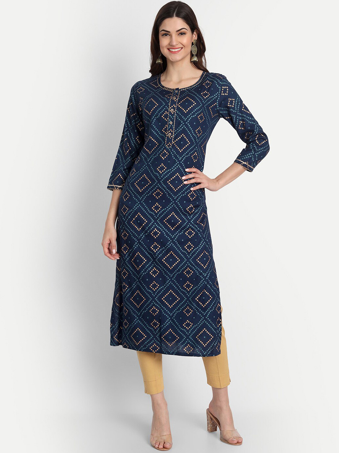 

fabGLOBAL Women Geometric Printed Kurta, Blue