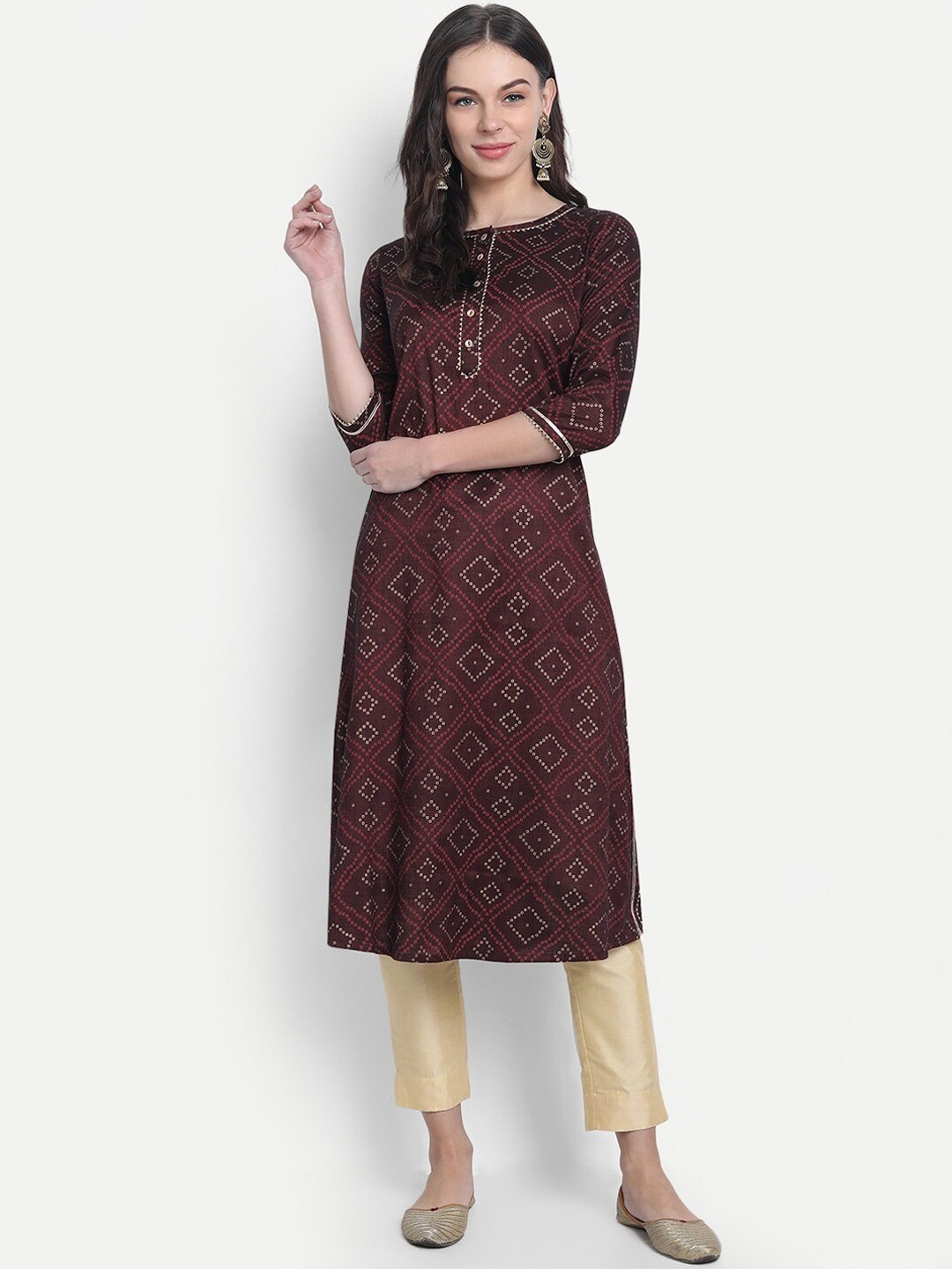

fabGLOBAL Women Geometric Printed Kurta, Maroon