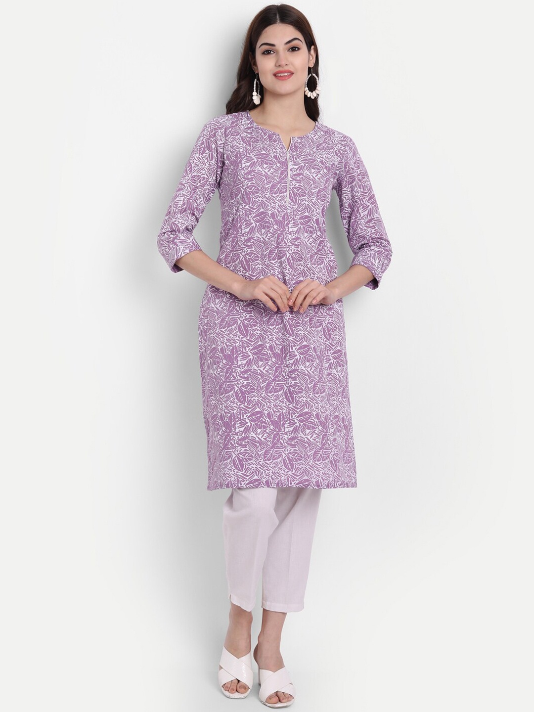 

fabGLOBAL Women Lavender Floral Printed Cotton Kurta