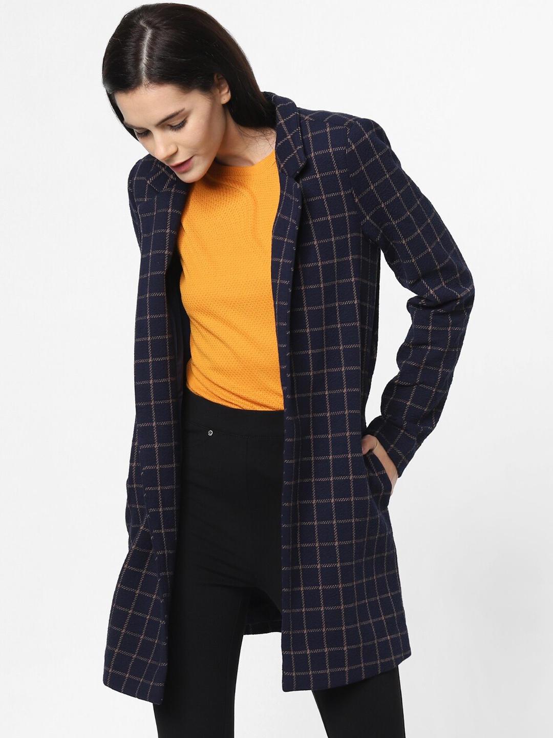 

ONLY Women Checked Over Coat, Navy blue