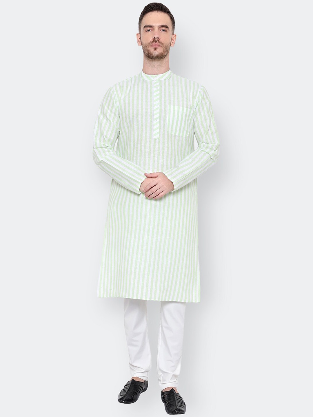 

Latest Chikan Garments Men Striped Handloom Kurta, Green