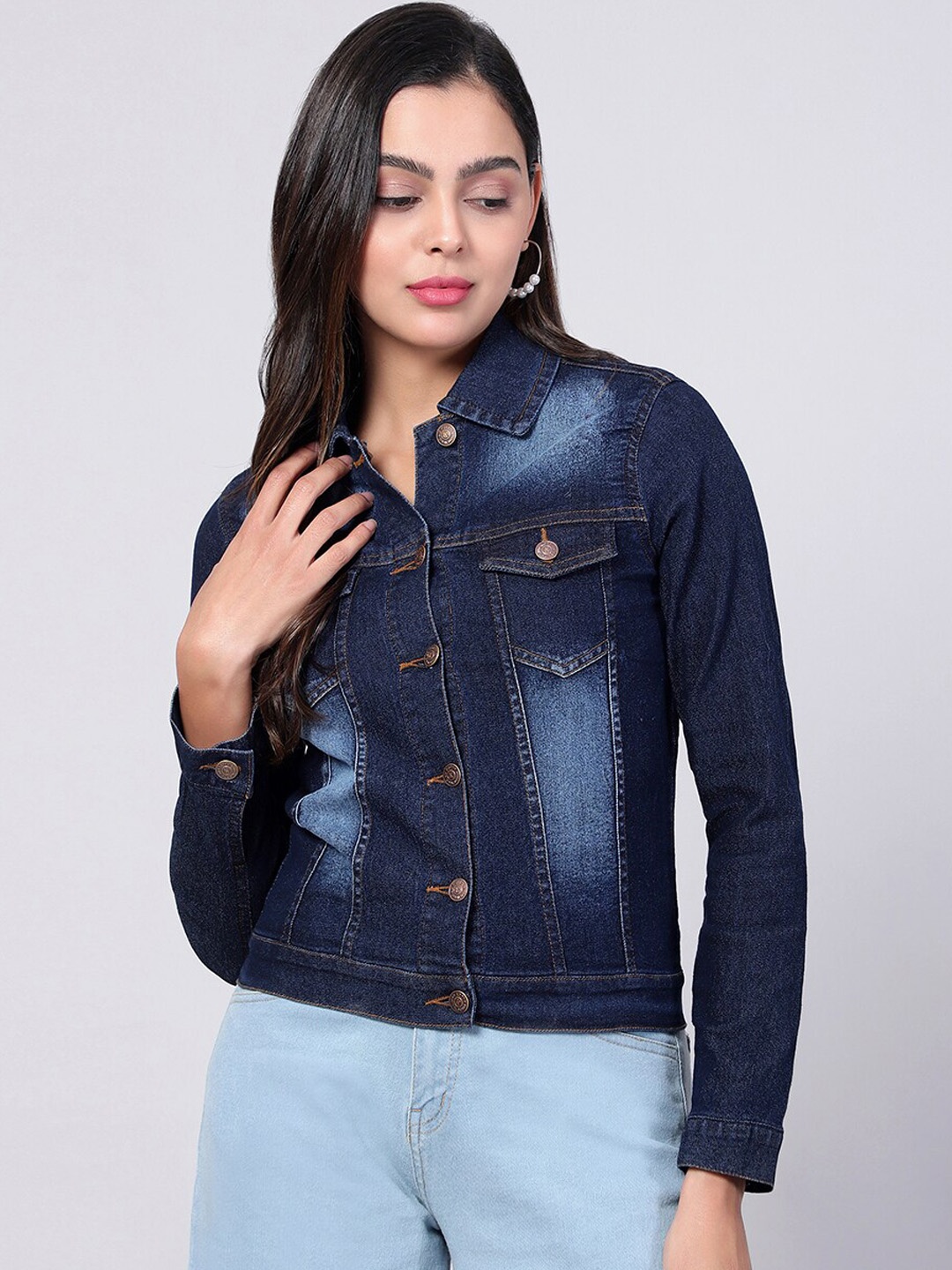 

Kotty Women Washed Cotton Outdoor Denim Jacket, Blue