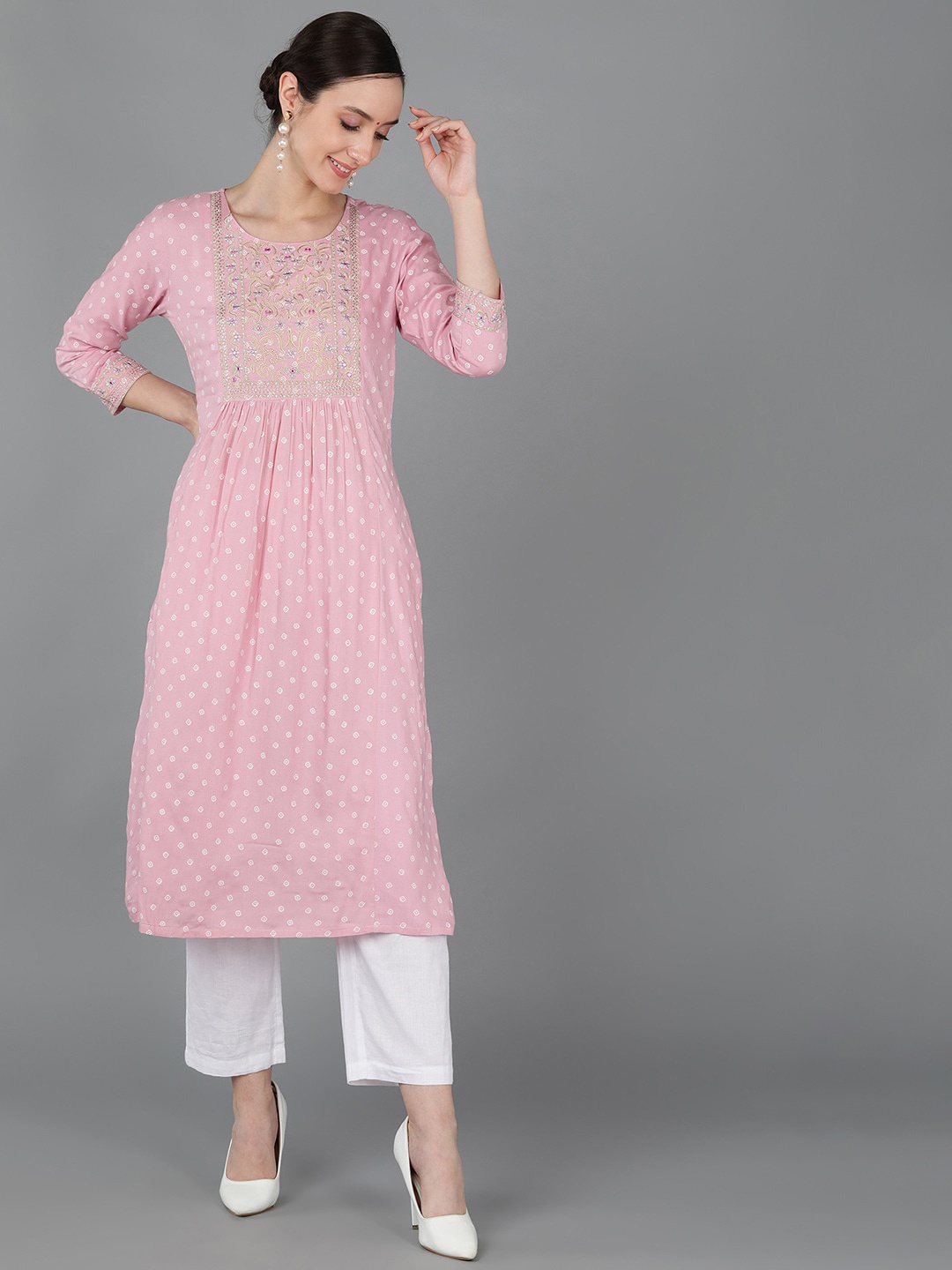 

AHIKA Floral Embroidered Chanderi Silk Kurta, Pink