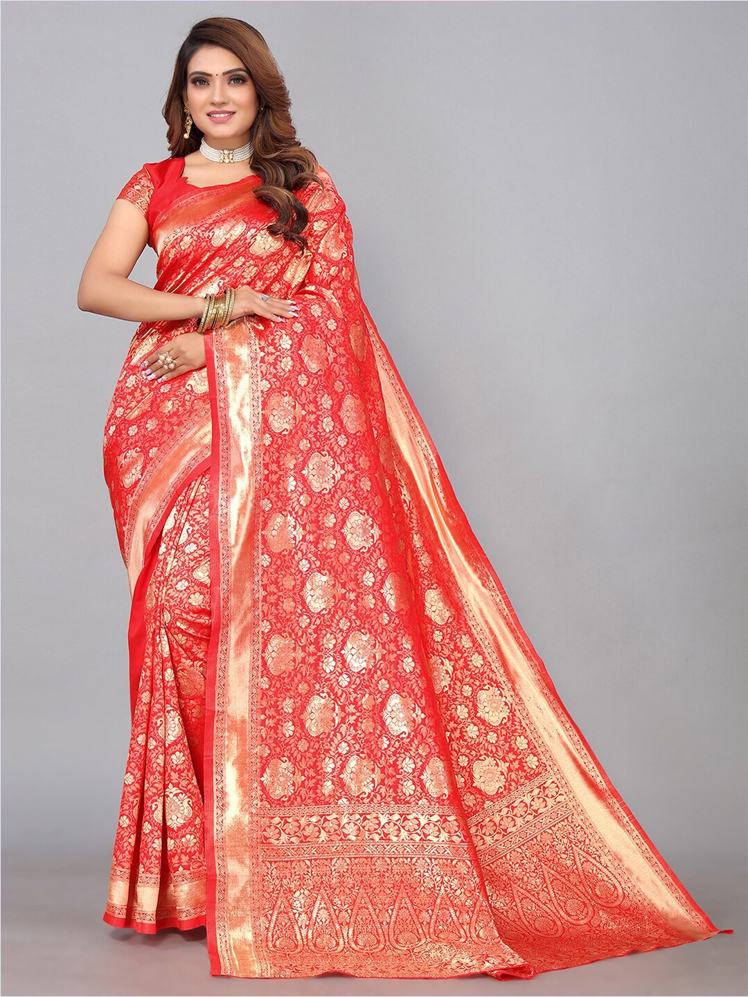 

SIRIL Ethnic Motifs Zari Banarasi Saree, Red