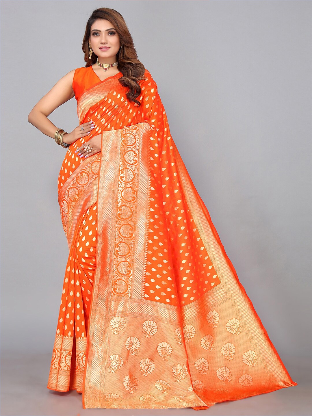 

SIRIL Ethnic Motifs Zari Banarasi Saree, Orange