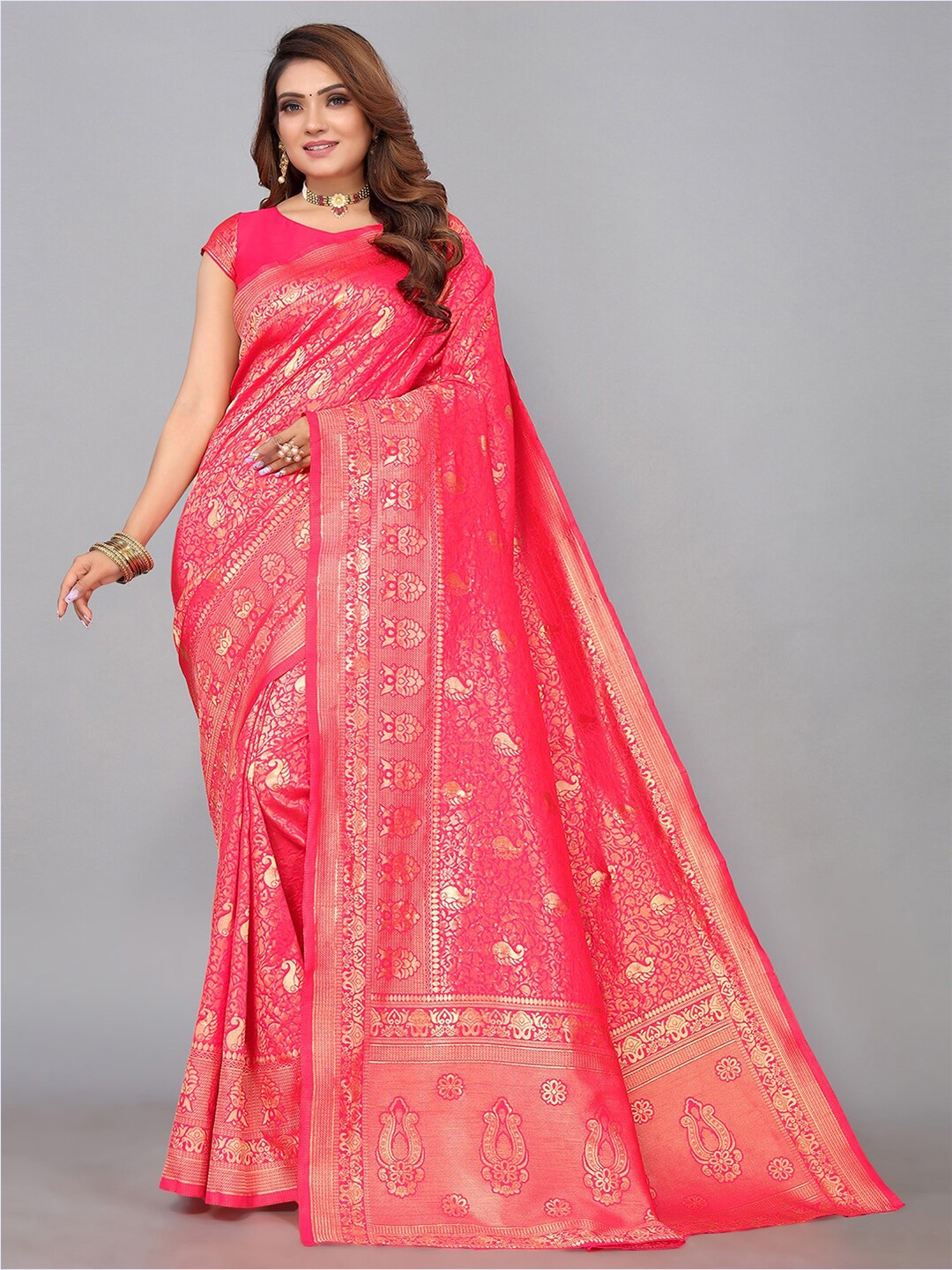 

SIRIL Ethnic Motifs Zari Banarasi Saree, Pink