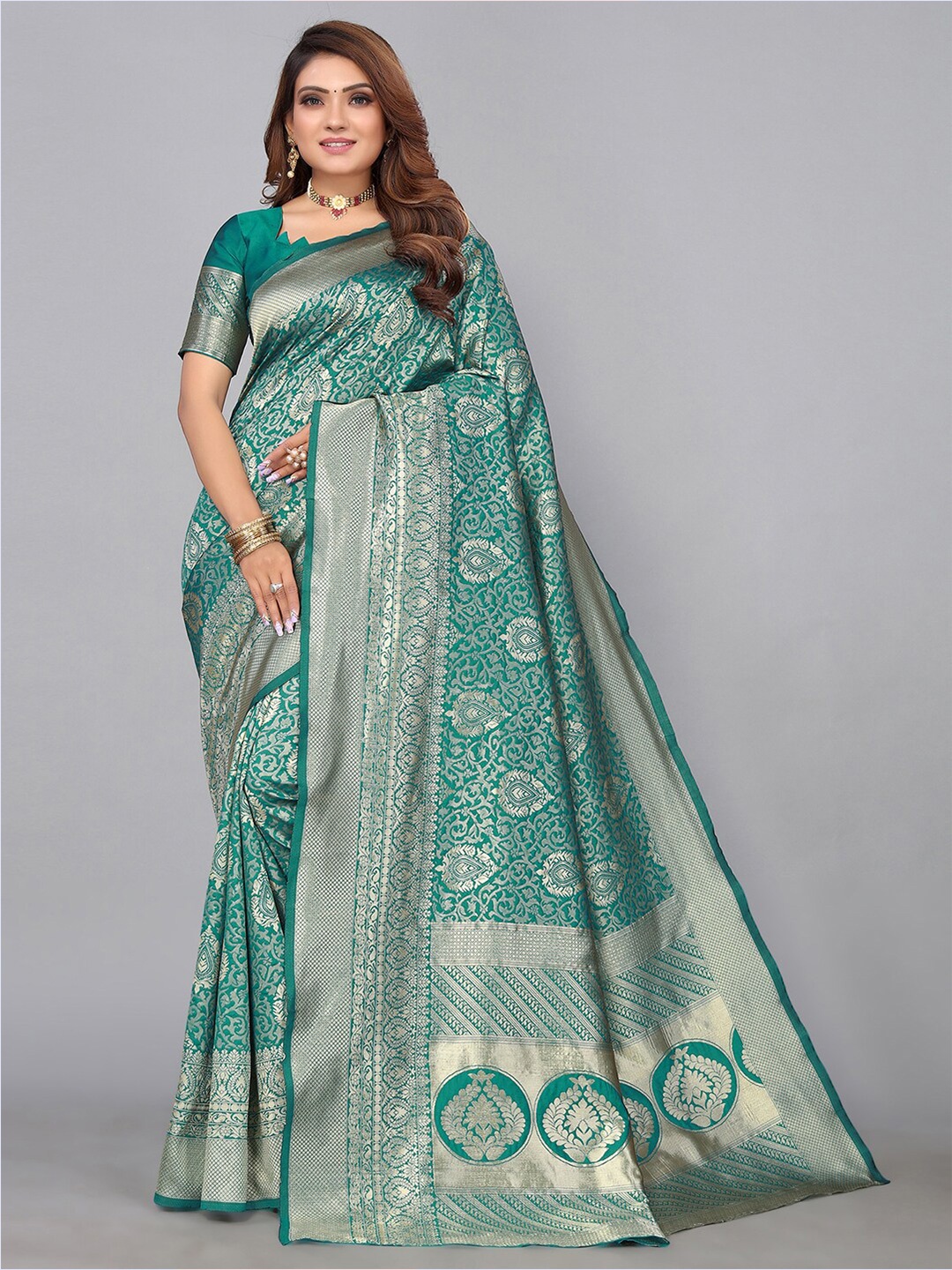 

SIRIL Ethnic Motifs Zari Banarasi Saree, Green