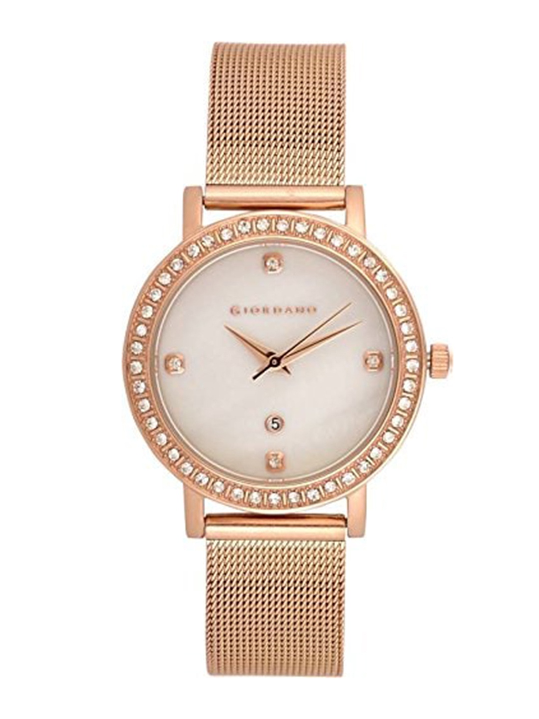 

GIORDANO Women White Embellished Dial & Gold Toned Bracelet Style Straps Analogue Watch