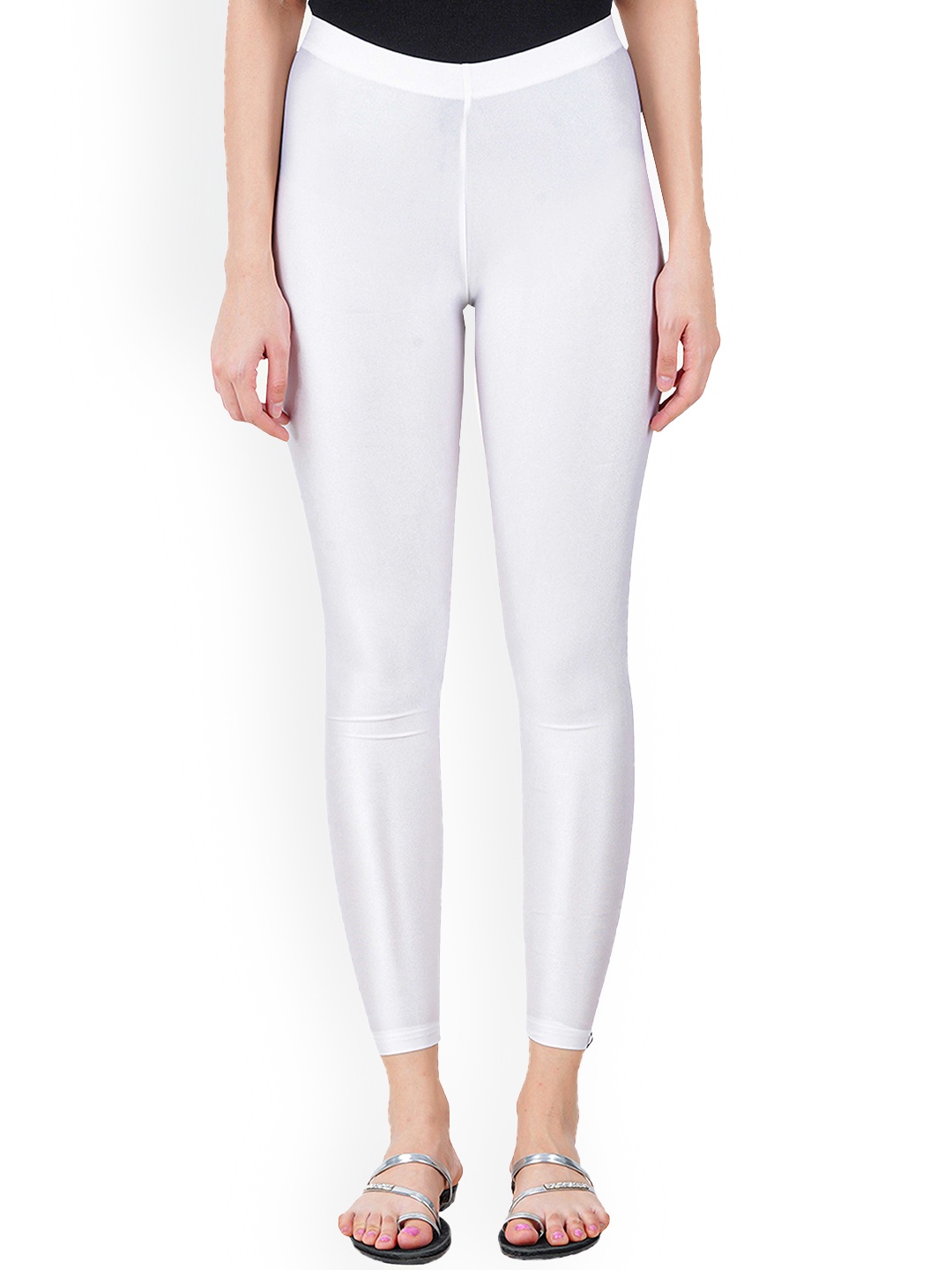

indian flower Shimmer Skinny Fit Ankle Length Leggings, White