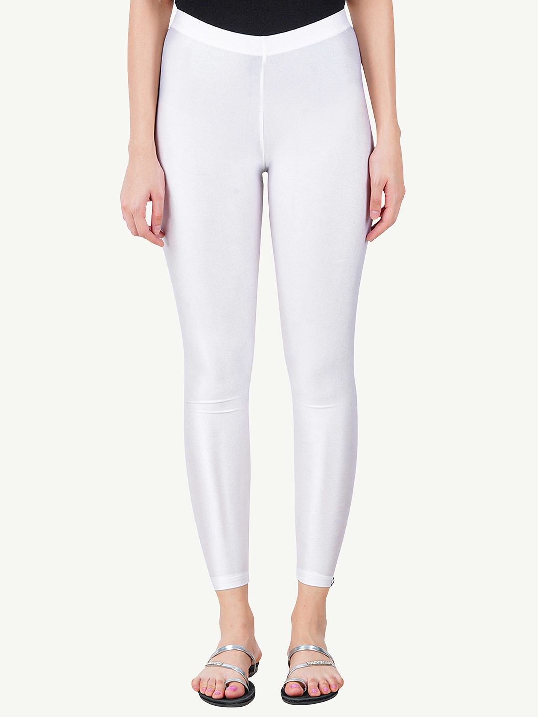 

indian flower Shimmer Skinny-Fit Ankle-Length Leggings, White