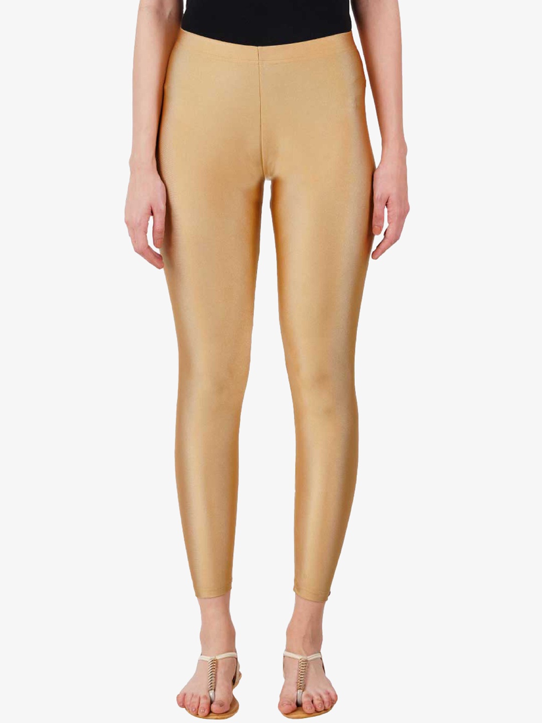 

indian flower Shimmer Skinny Fit Ankle Length Leggings, Gold