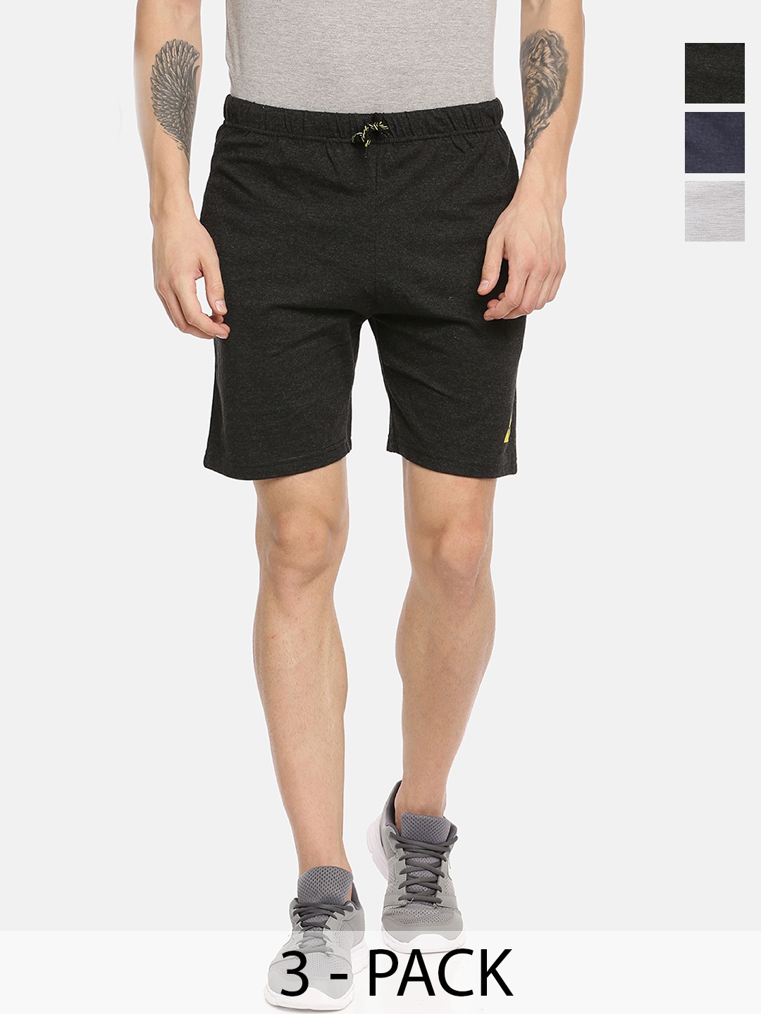 

ARDEUR Men Pack Of 3 Cotton Sports Shorts, Grey melange