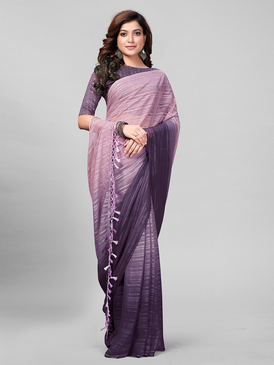 

Granthva Fab Purple Striped Art Silk Saree