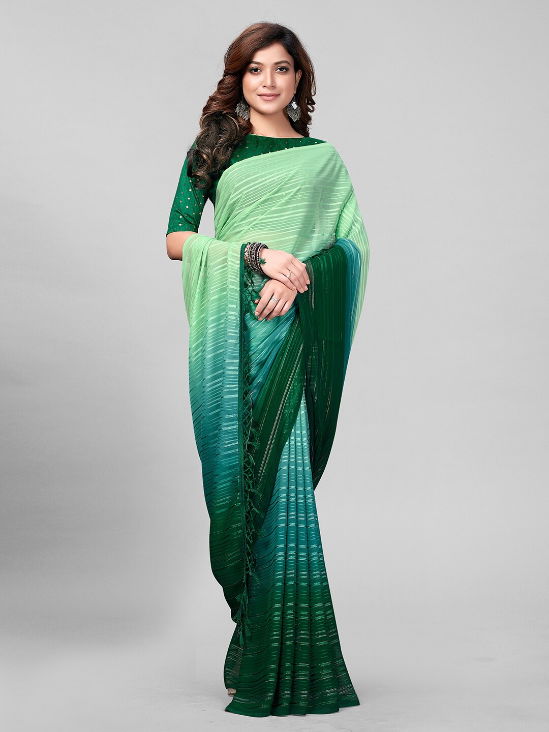

Granthva Fab Green & Blue Striped Art Silk Saree