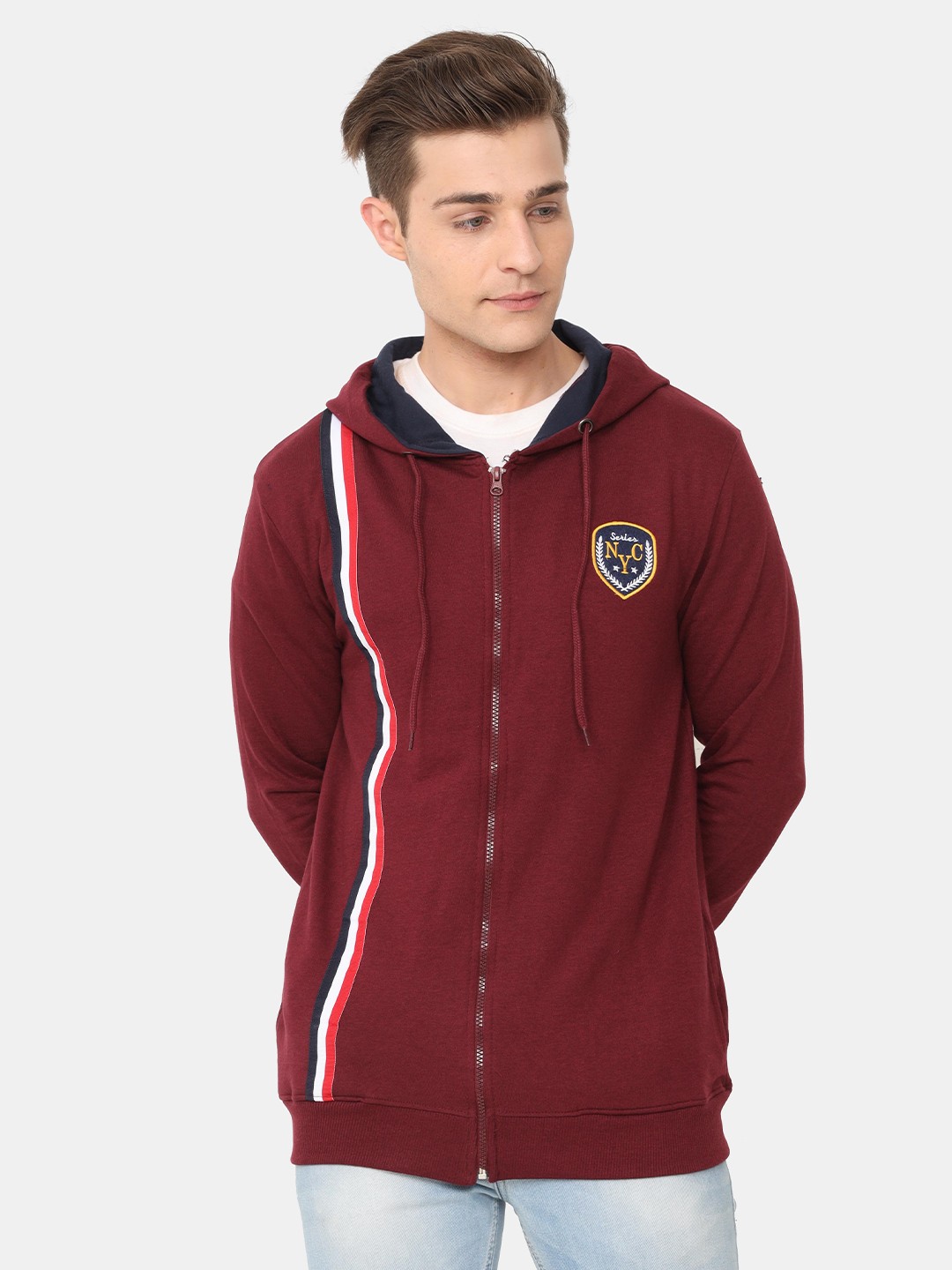 

ARDEUR Men Hooded Pure Cotton Sweatshirt, Maroon