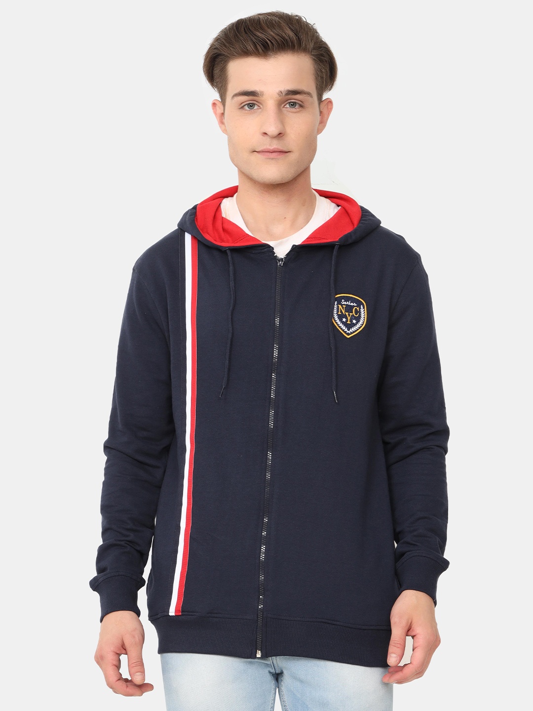 

ARDEUR Men Hooded Pure Cotton Sweatshirt, Navy blue