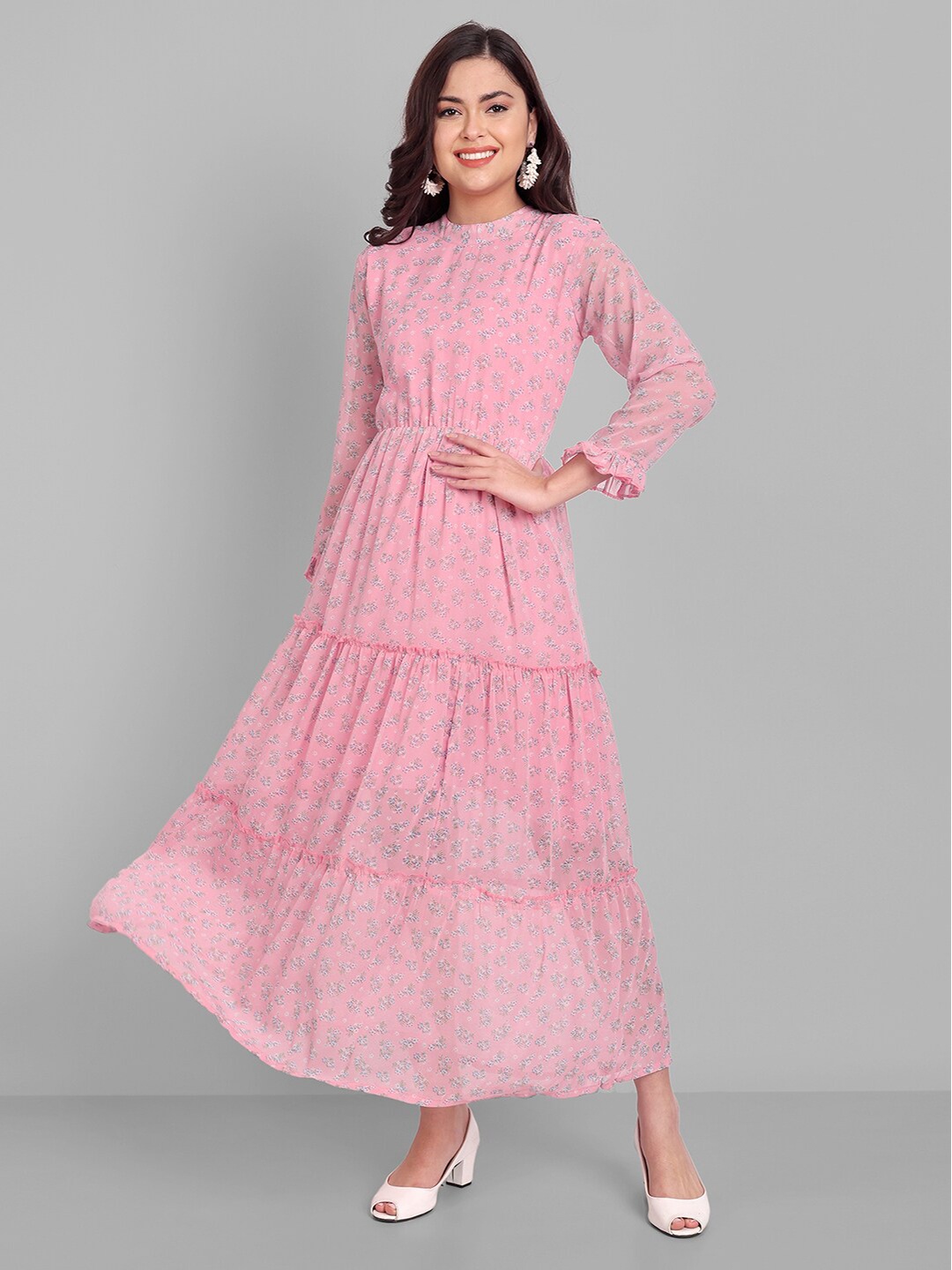 

SINGNI Women Floral Georgette Ethnic Maxi Dress, Pink