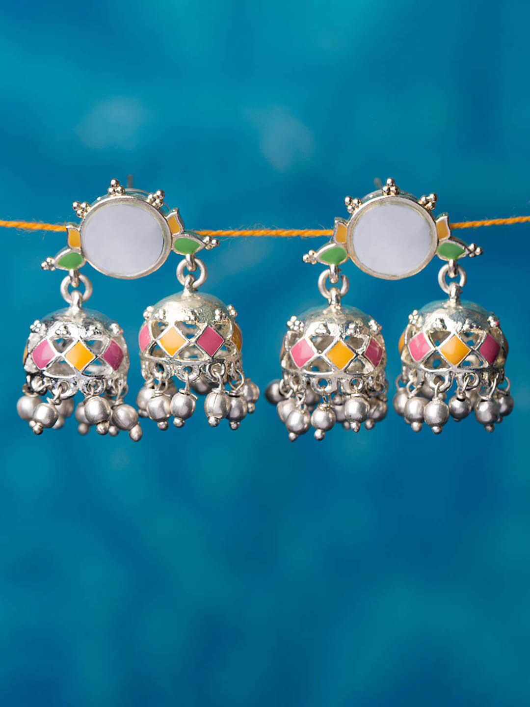 

Voylla Silver-Plated Dome Shaped Jhumkas Earrings
