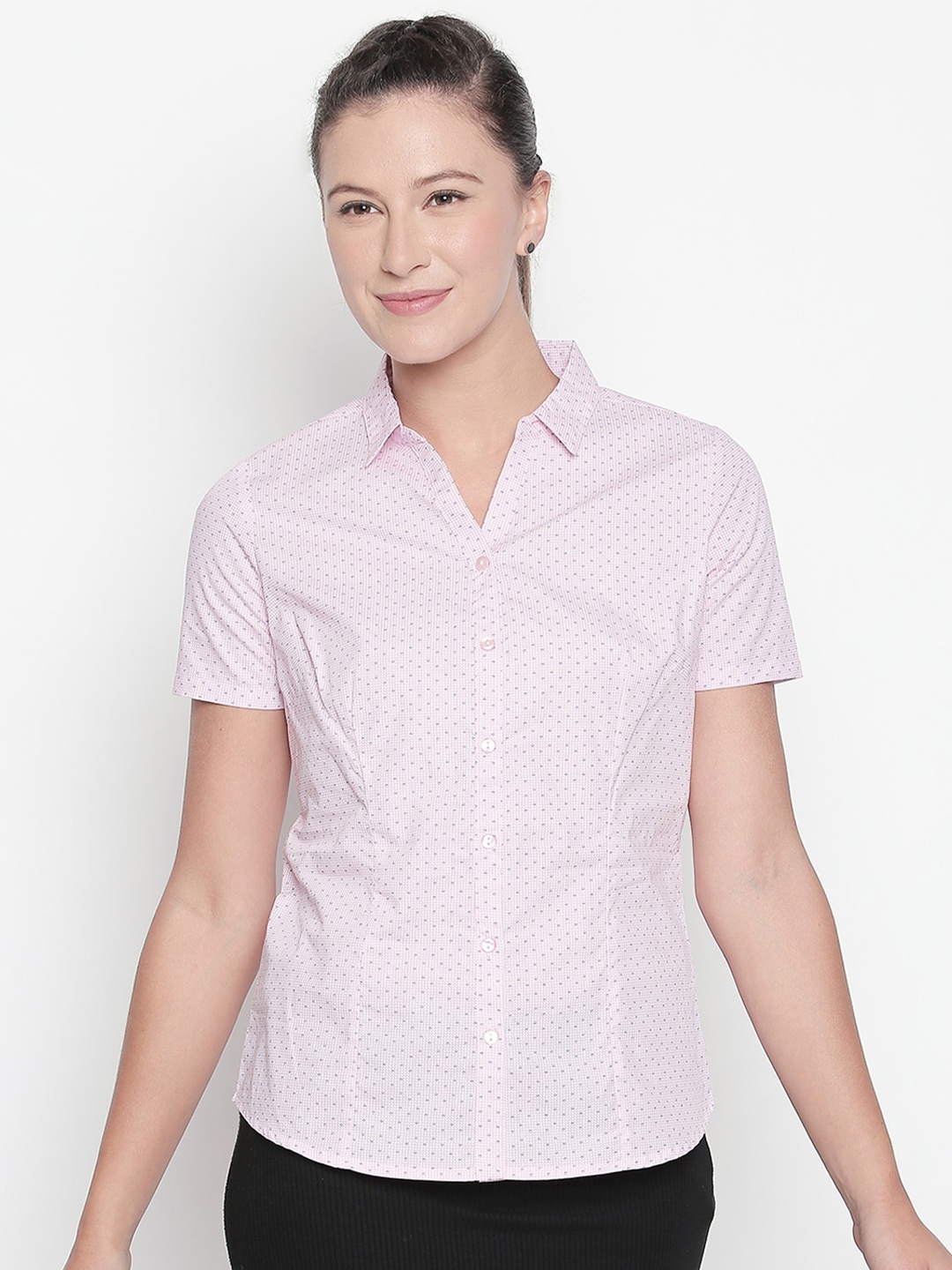 

Annabelle by Pantaloons Women Printed Cotton Regular Fit Formal Shirt, Pink