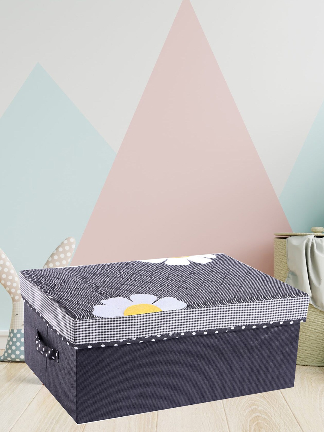 

My Gift Booth Black Canvas Underbed Storage Box with Flower Patch Lid