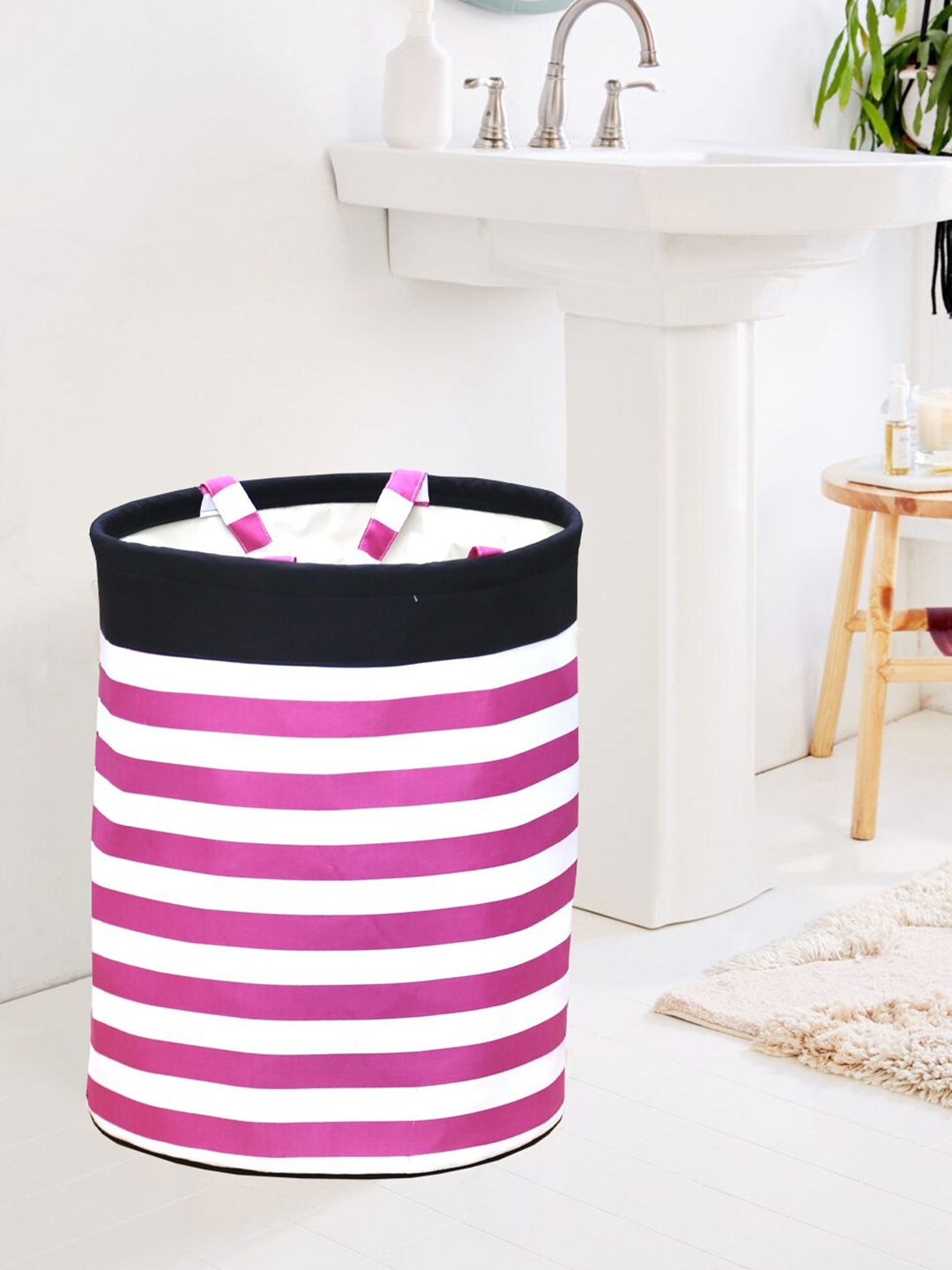 

My Gift Booth Pink & White Striped Printed Storage & Laundry Hamper