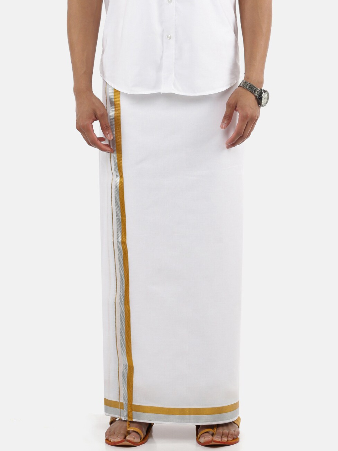 

Ramraj Men Pure Cotton Dhoti With Border, White