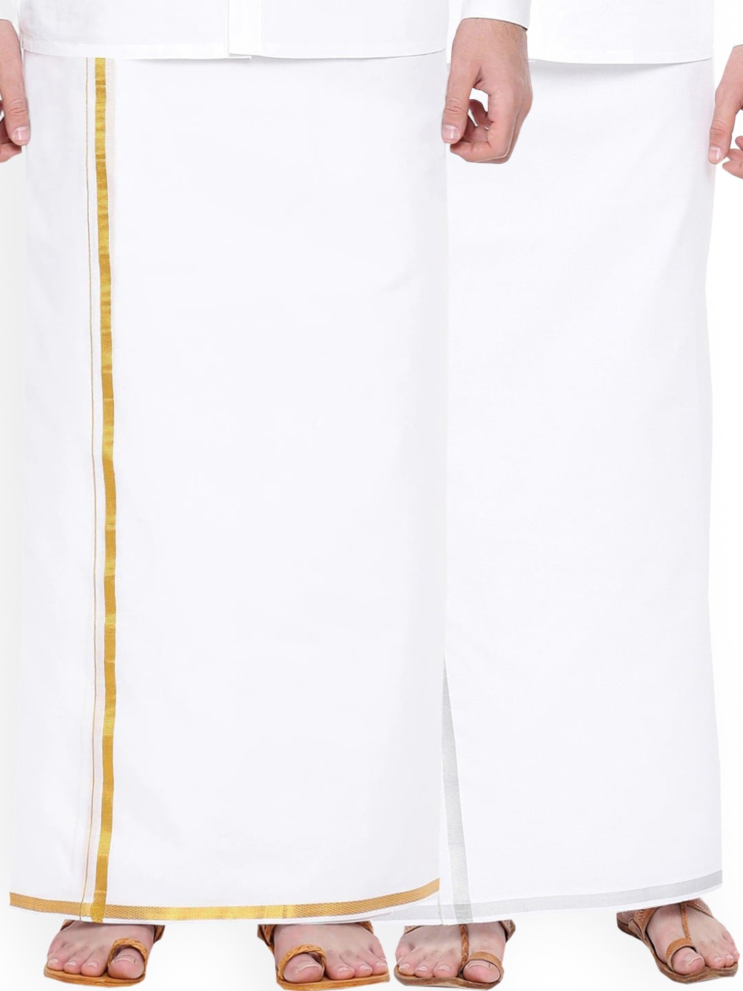 

Ramraj Men Pack Of 2 Cotton Dhotis With Zari Border, White