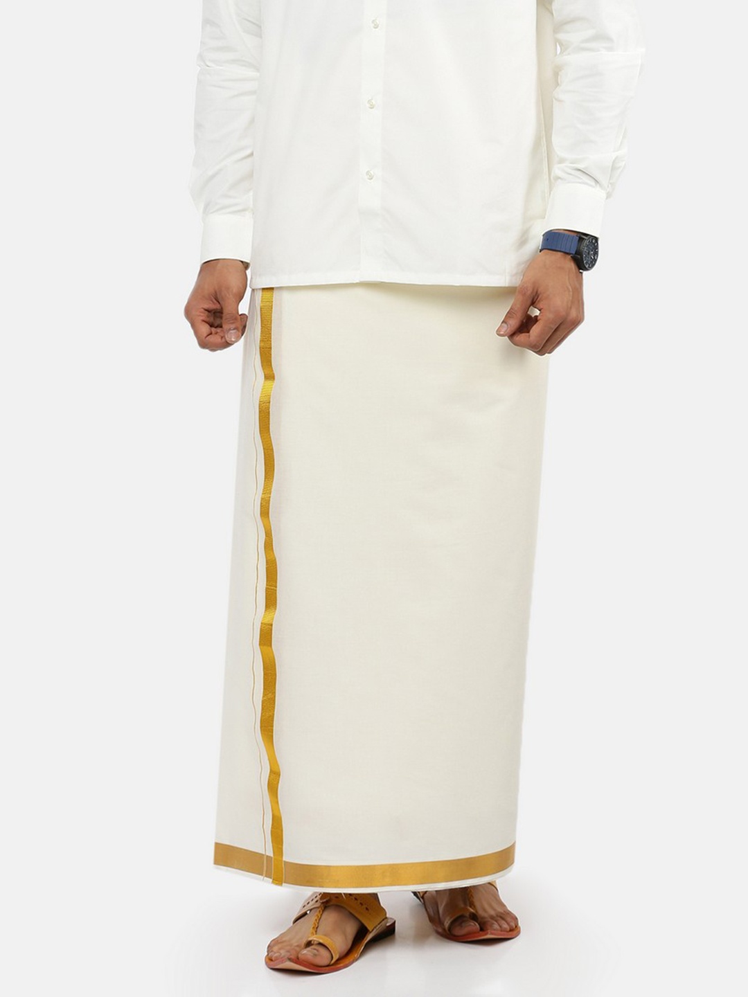 

Ramraj Men Cotton Dhotis With Zari Border, White