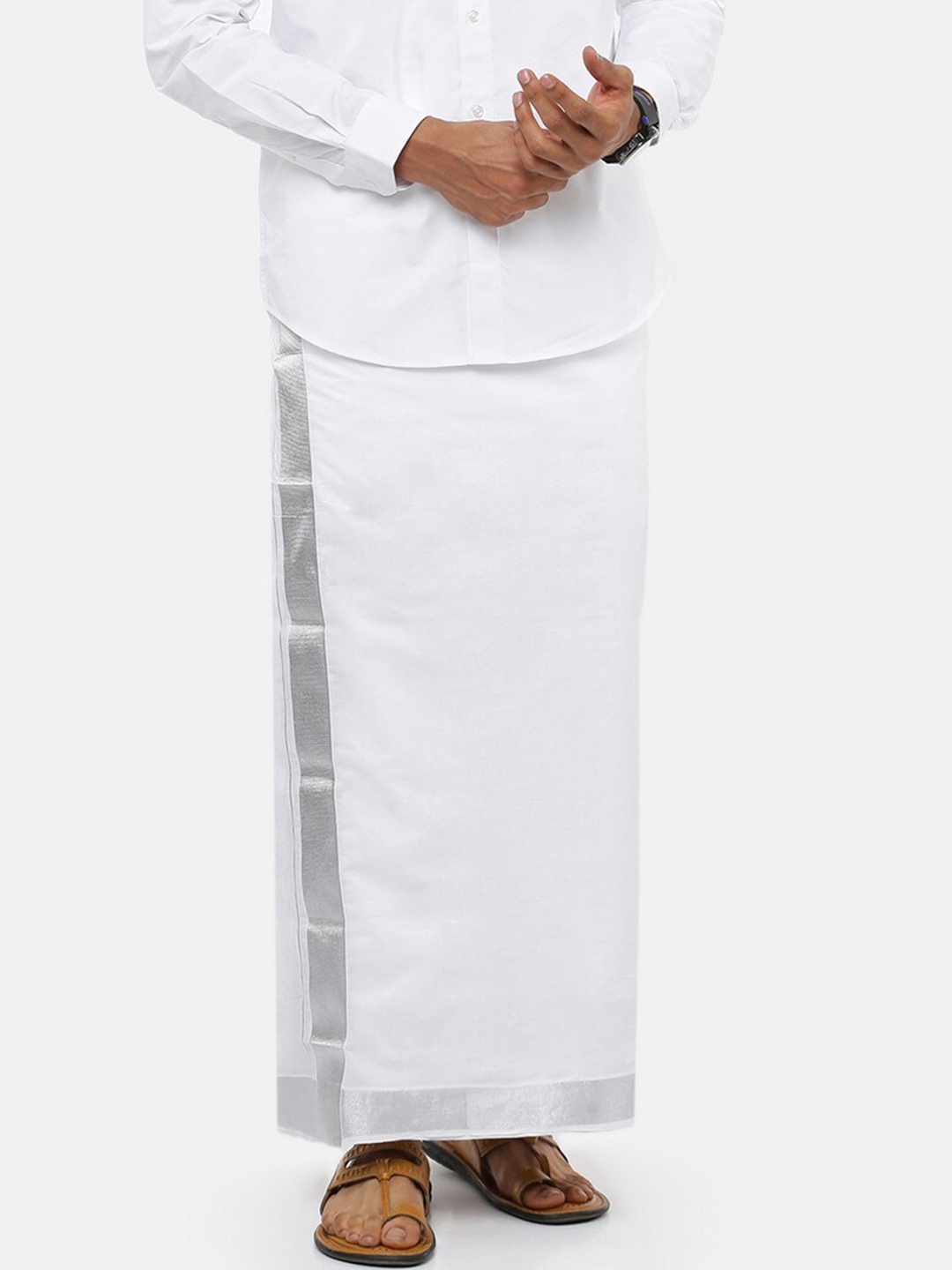 

Ramraj Men Cotton Dhoti With Zari Border, White