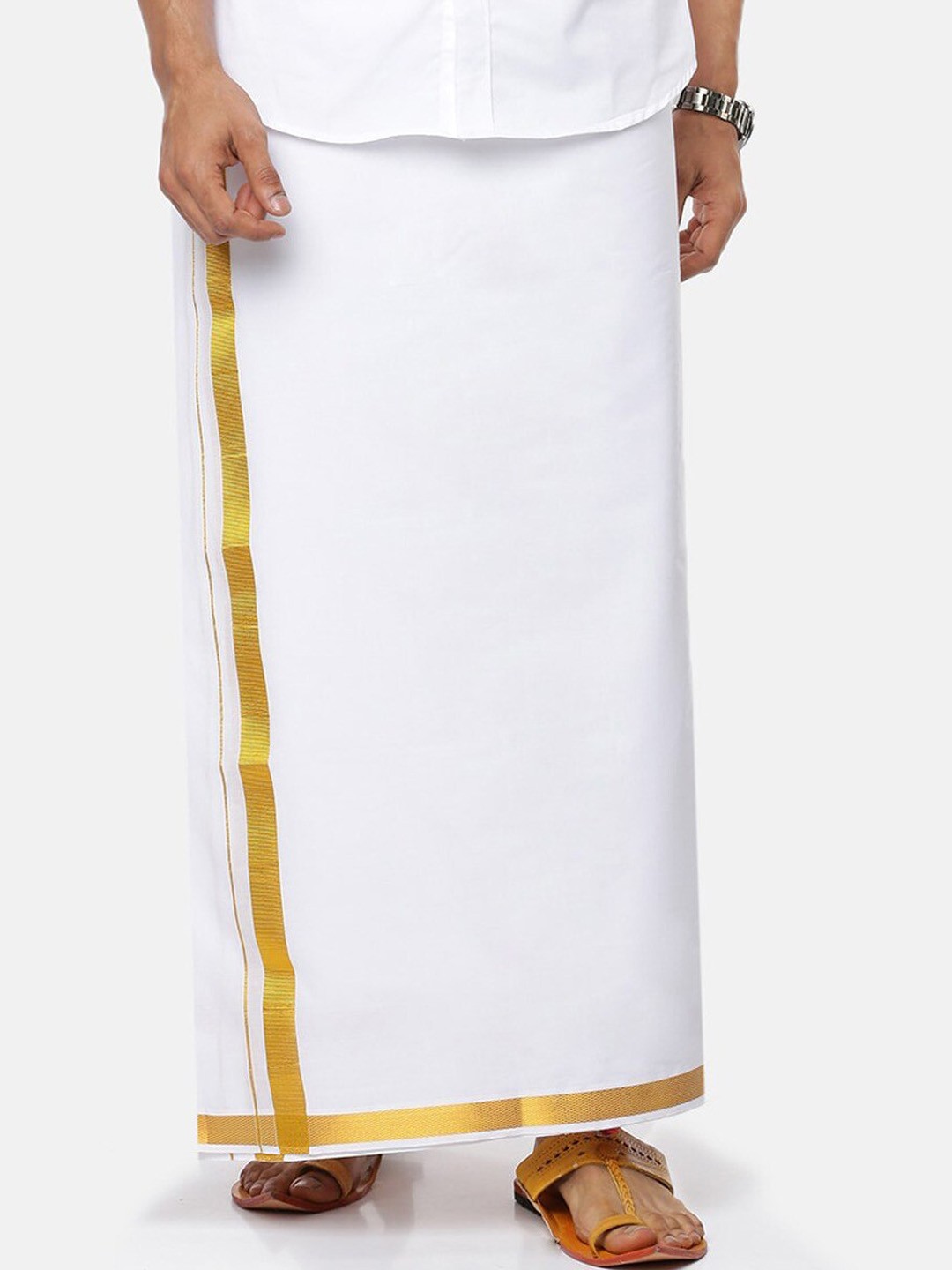

Ramraj Men Cotton Dhotis With Zari Boarder, White