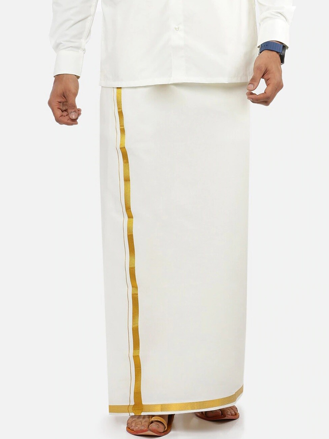 

Ramraj Men Cotton Dhoti With Zari Boarder, White
