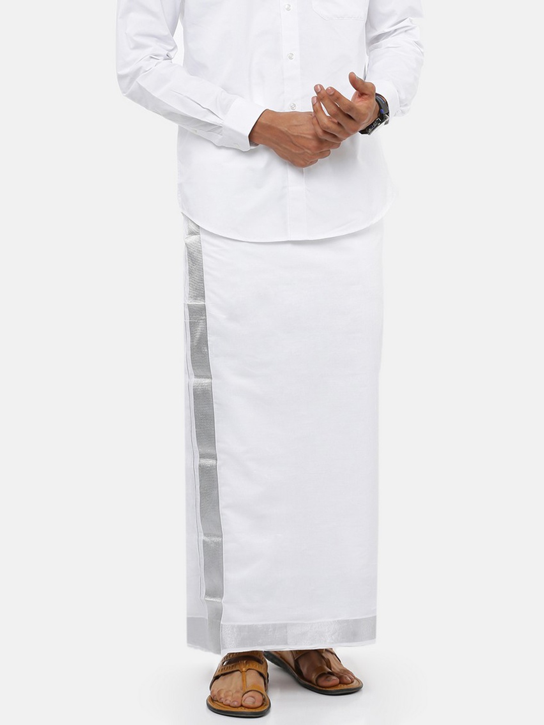 

Ramraj Men Cotton Dhotis With Zari Boarder, White