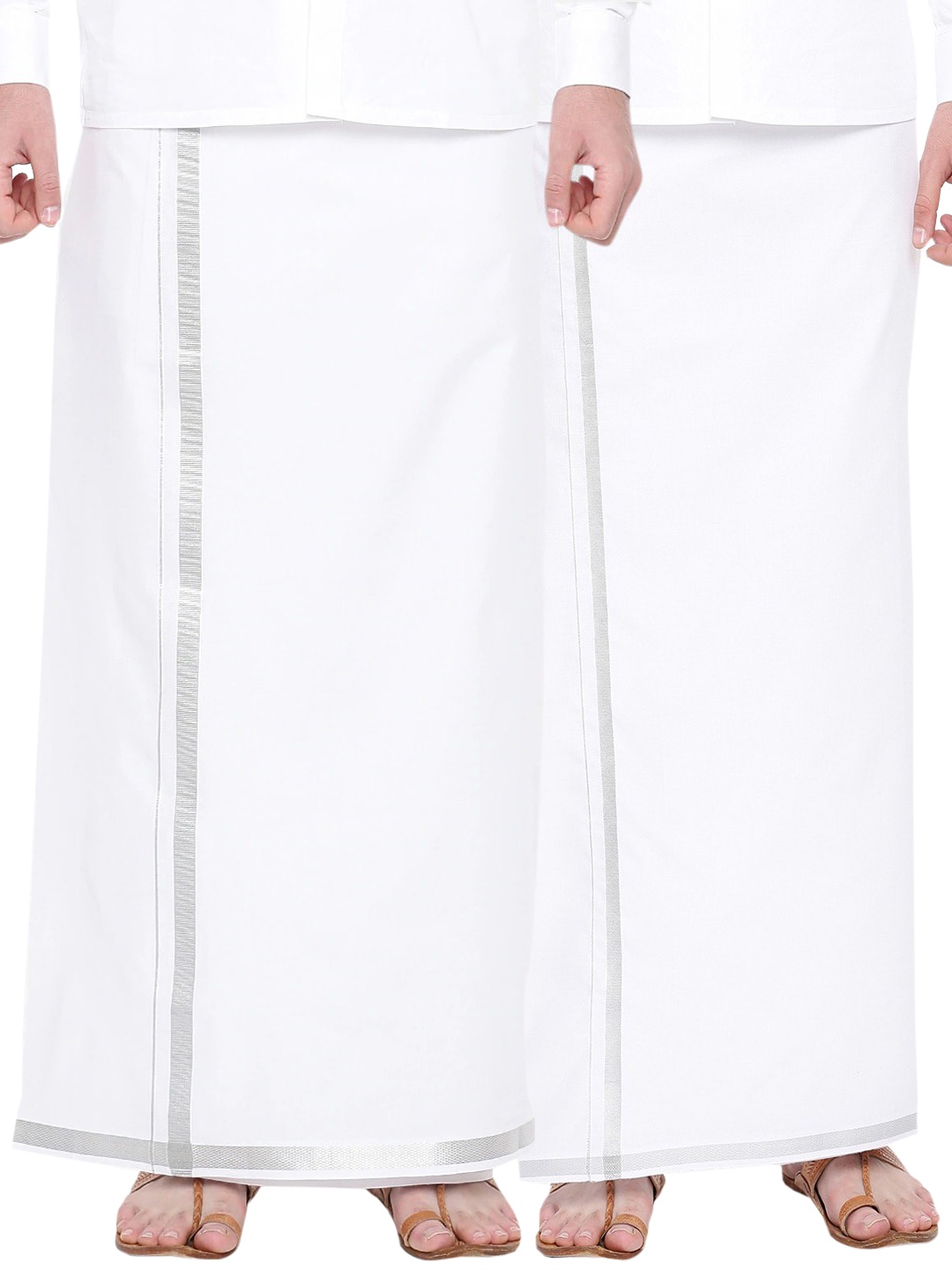 

Ramraj Men Pack of 2 Pure Cotton Single Layer Dhoti With Zari Border, White