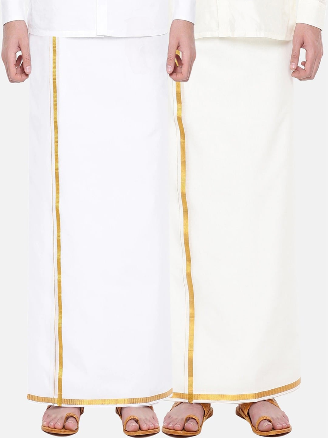 

Ramraj Men Pack Of 2 Cotton Dhoti With Zari Border, White