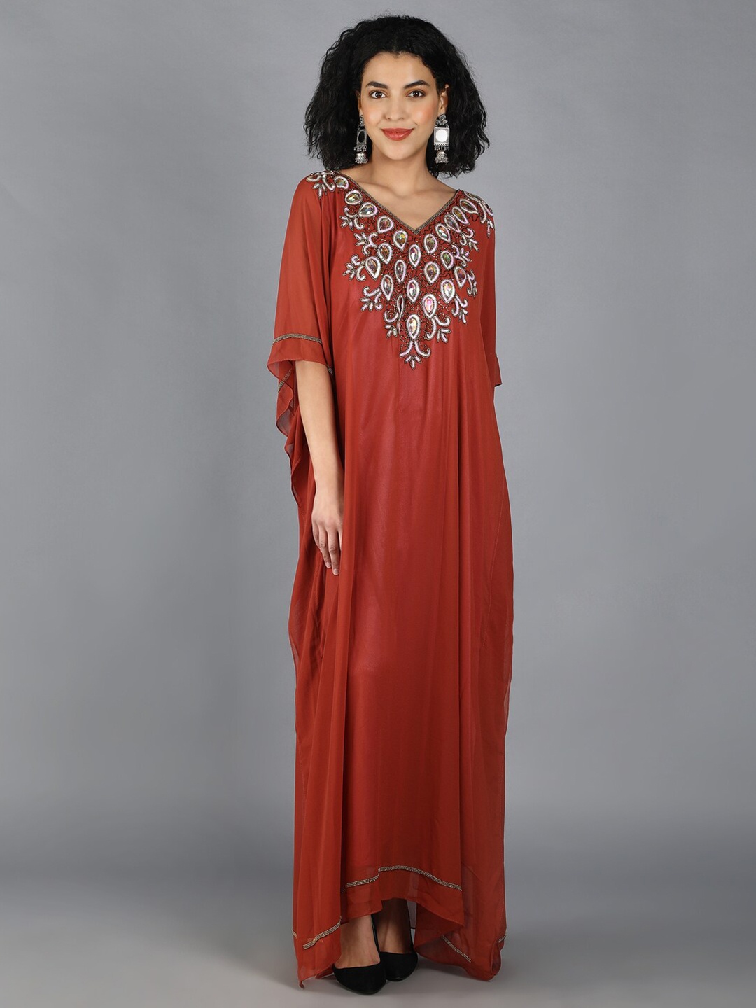 

DEBONATELLA Embroidered Georgette Maxi Dress, Maroon