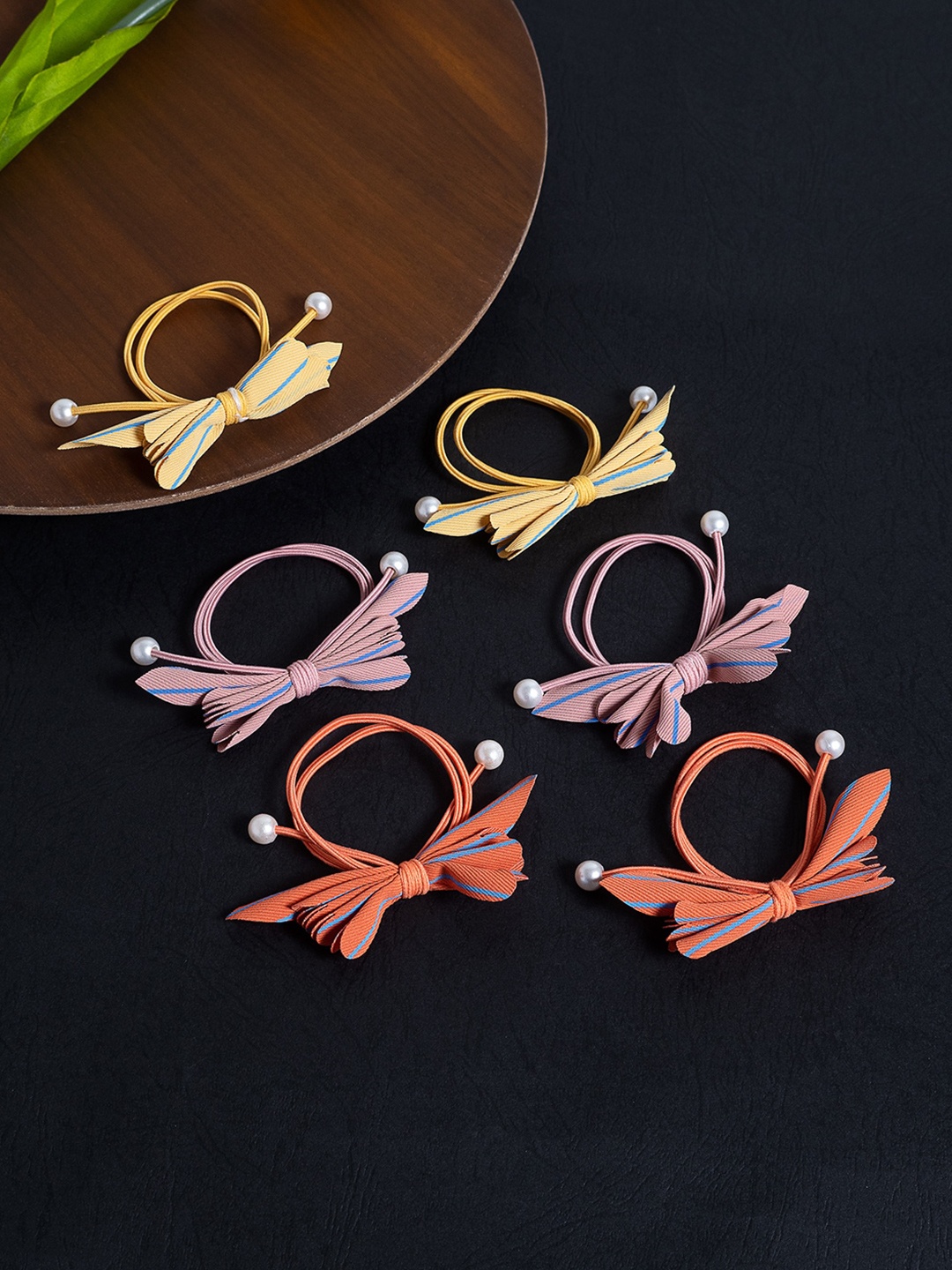 

Golden Peacock Set of 6 Ponytail Holders, Pink