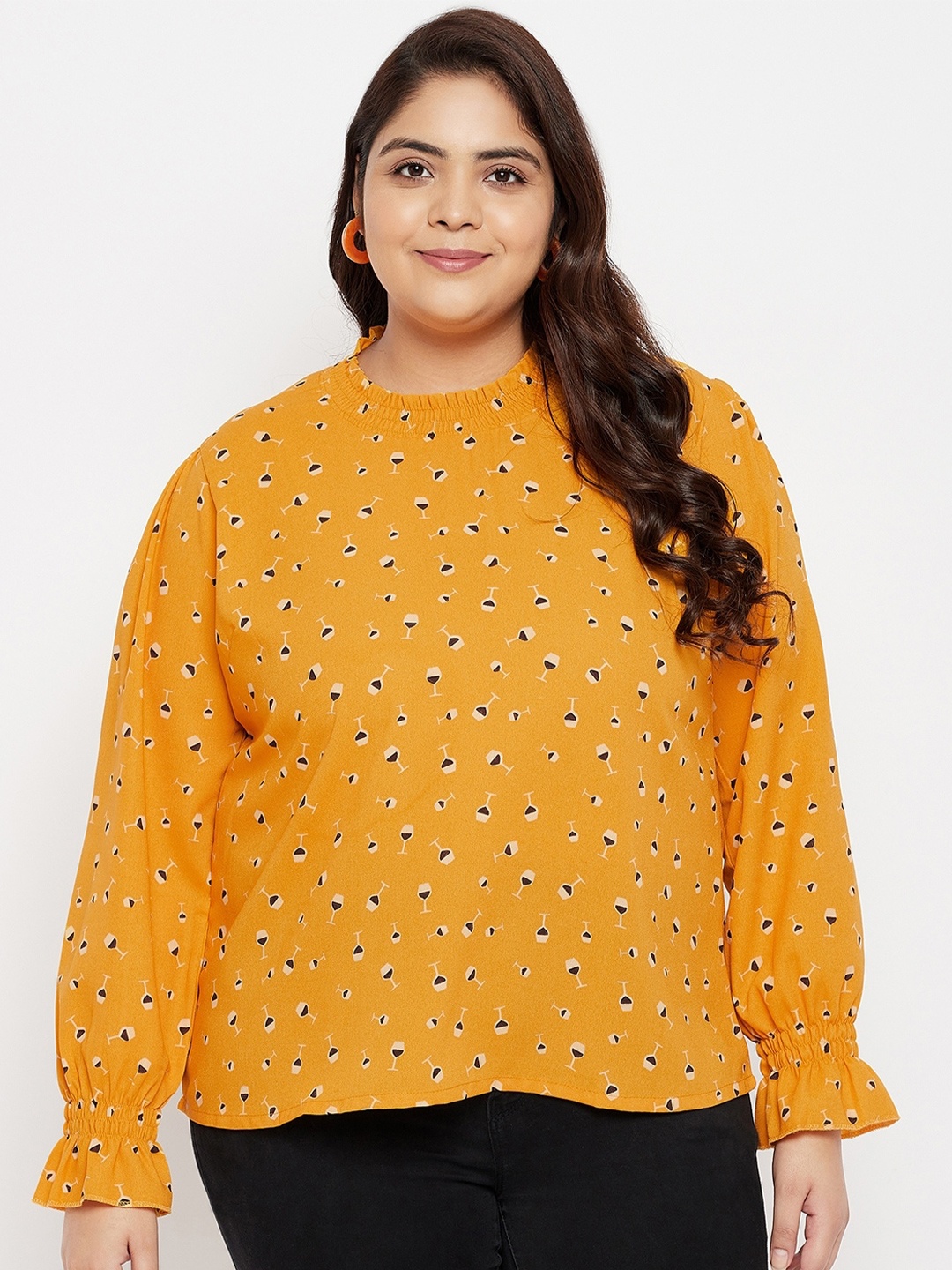 

AUSTIVO Plus Size Print Top, Yellow