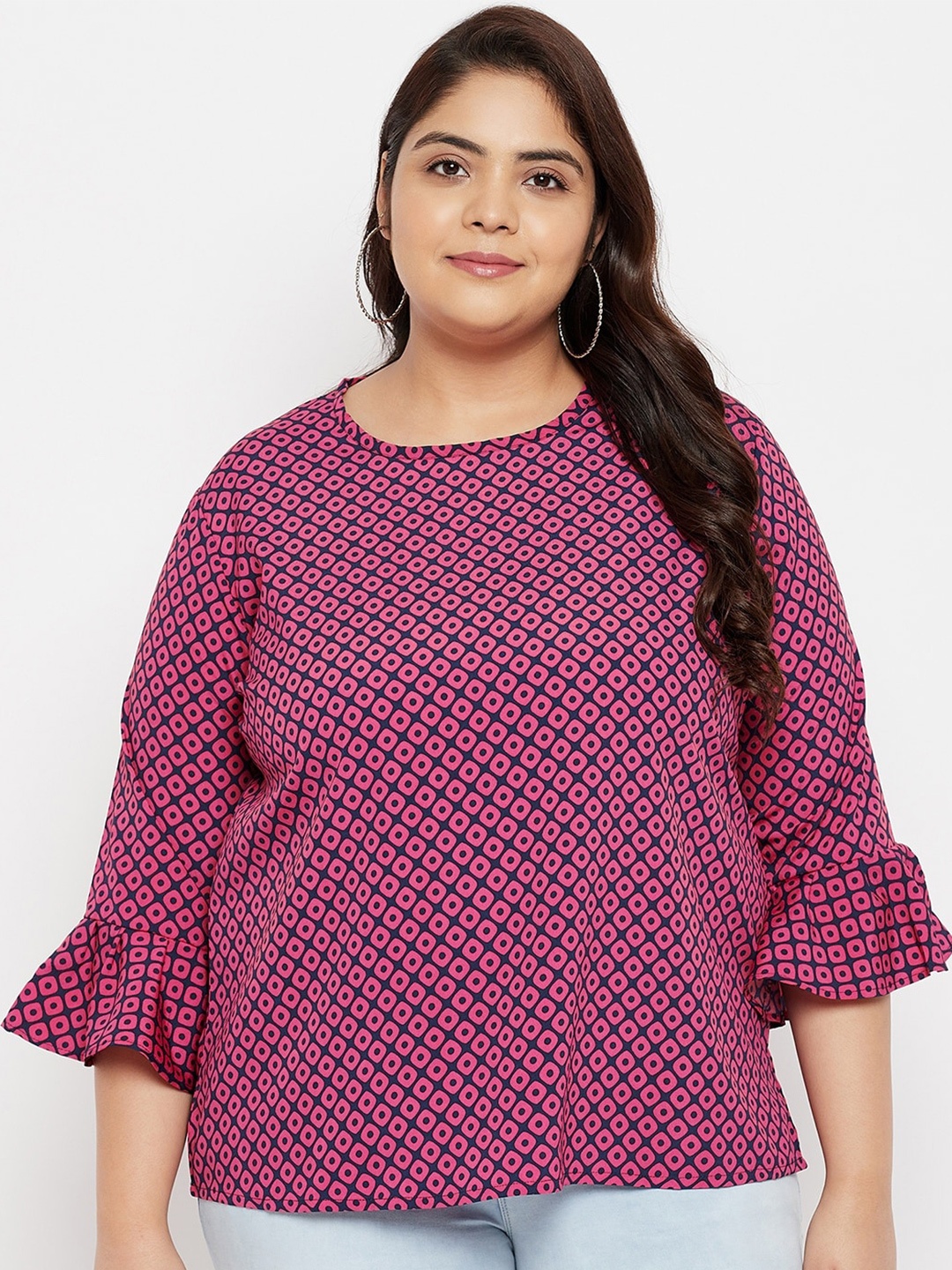 

AUSTIVO Plus Size Geometric Print Top, Purple