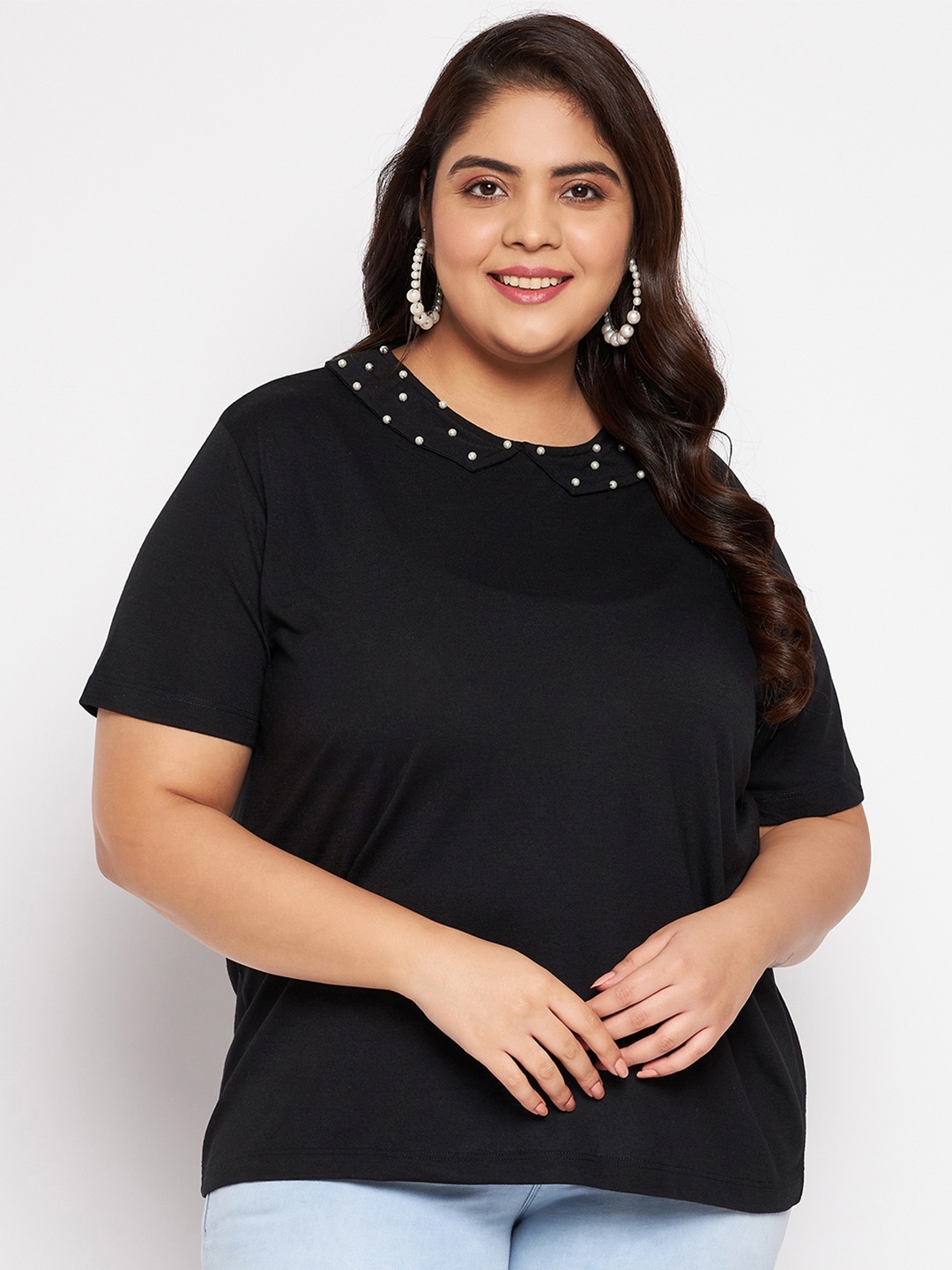 

AUSTIVO Plus Size Peter Pan Collar Top, Black