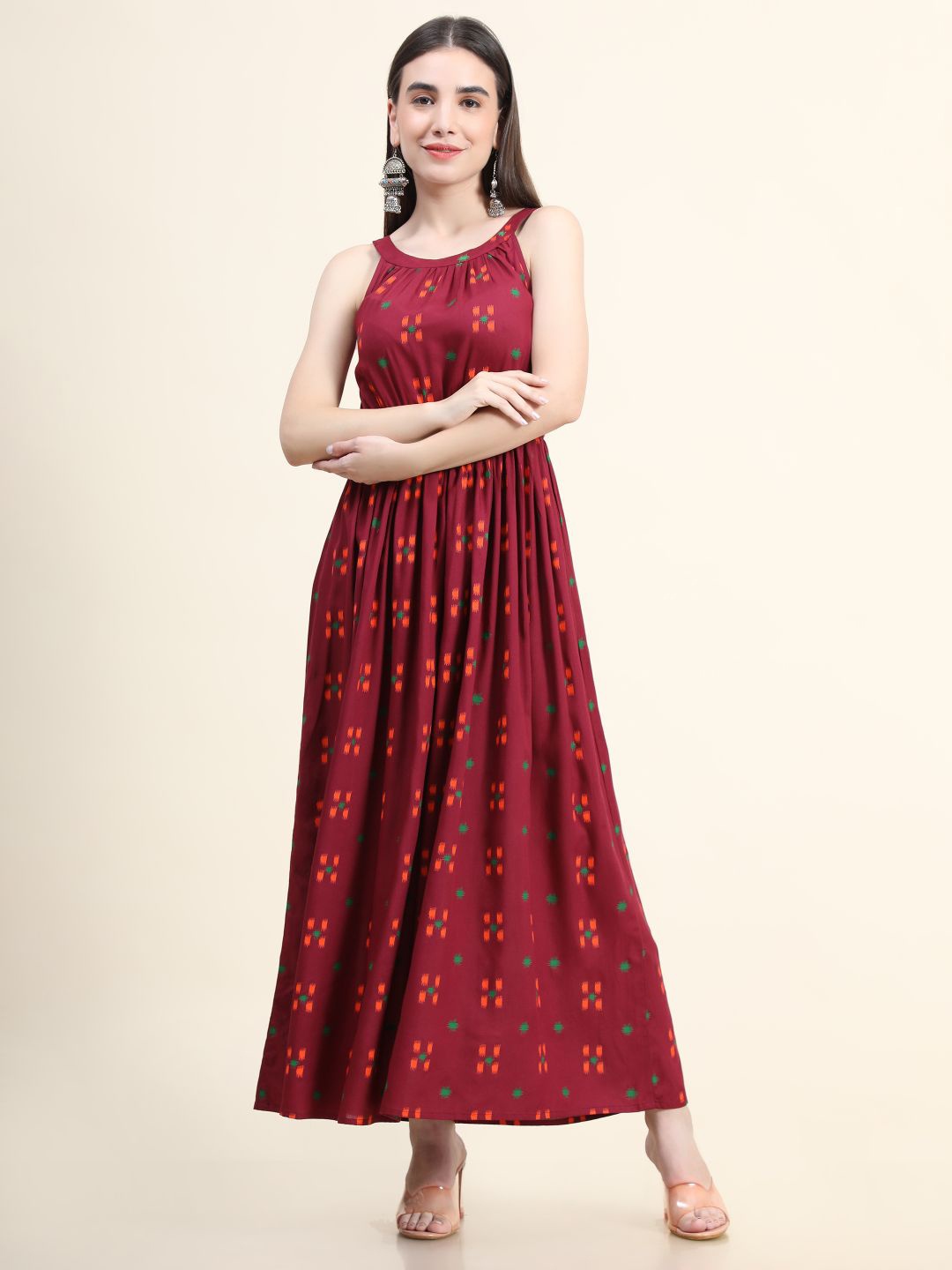 

DAEVISH Ethnic Motifs Maxi Dress, Maroon