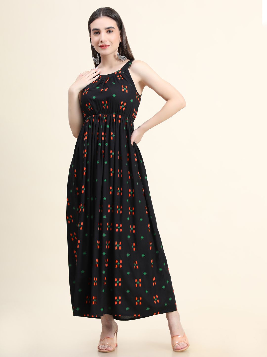 

DAEVISH Ethnic Motifs Maxi Dress, Black