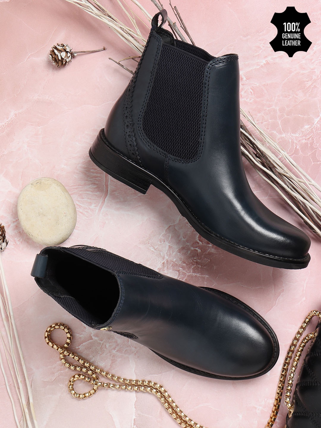 

ELLE Women Leather Chelsea Boots, Navy blue