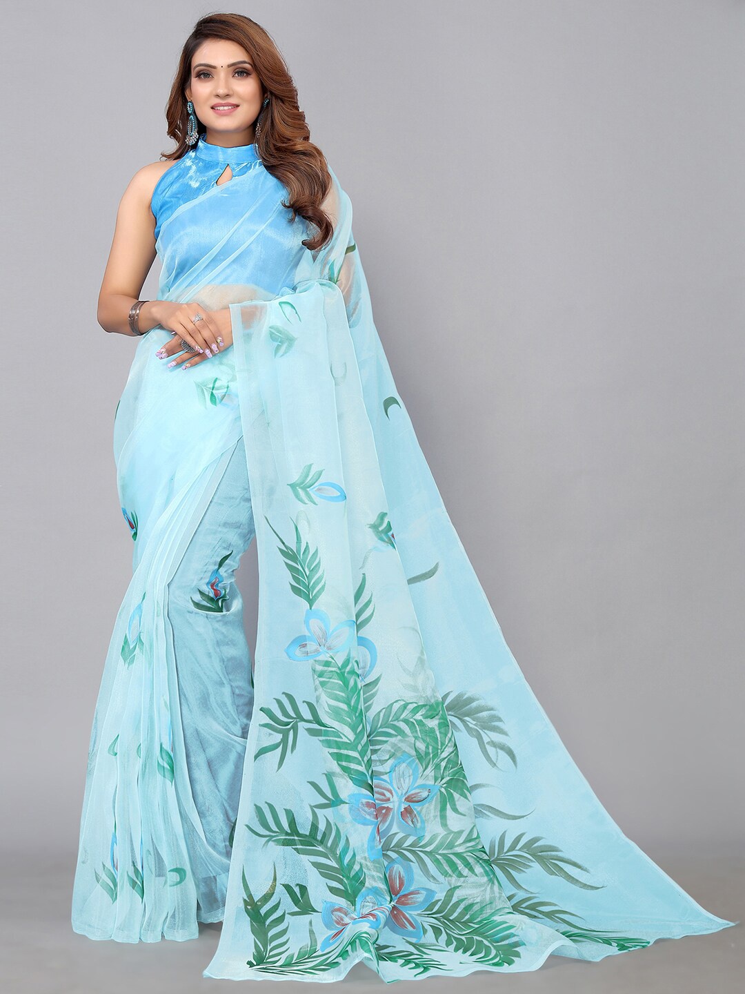 

Mitera Floral Organza Saree, Blue