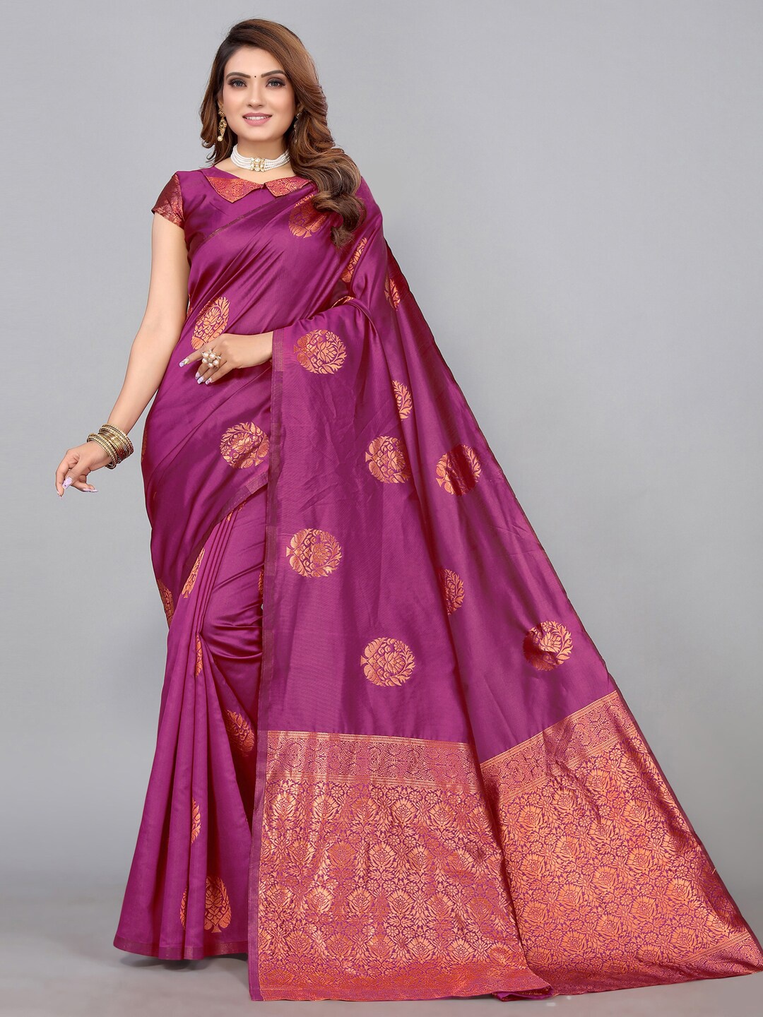 

Mitera Ethnic Motifs Zari Banarasi Saree, Magenta