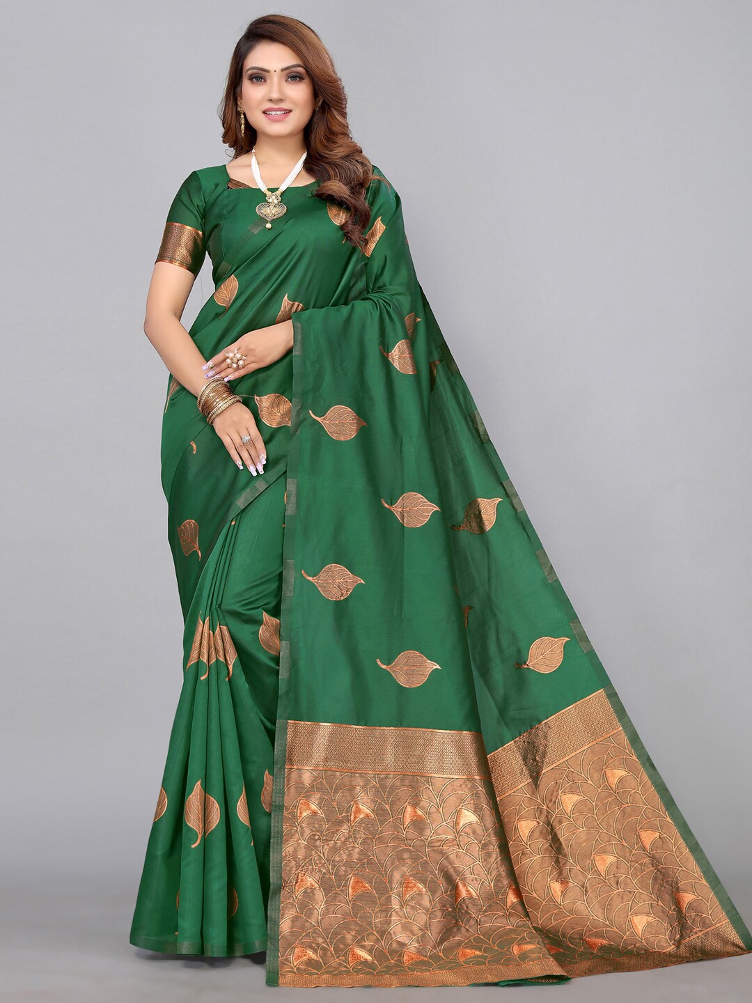 

Mitera Ethnic Motifs Zari Banarasi Saree, Green